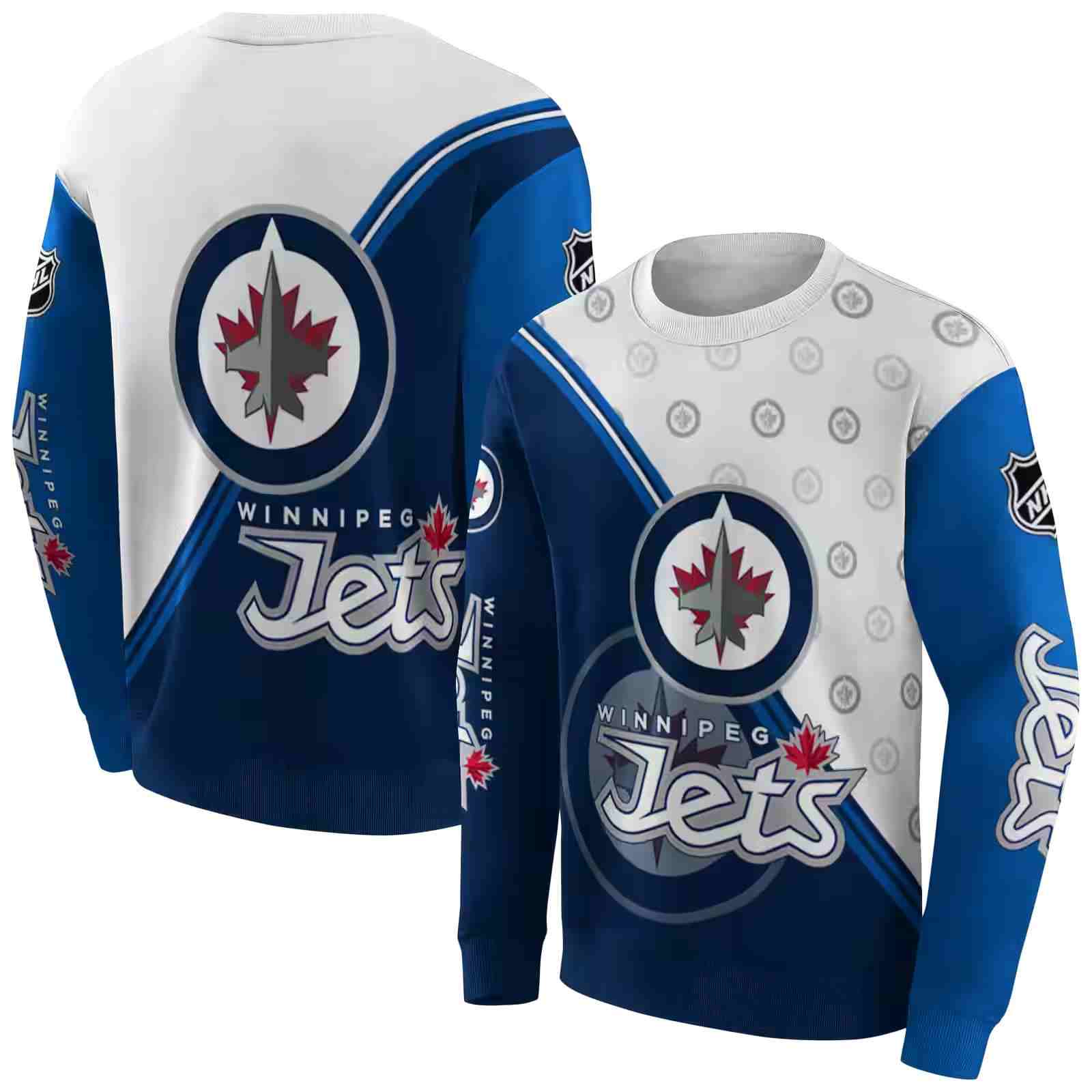 winnipeg jets diagonal stripe blue white hoodie premium grade