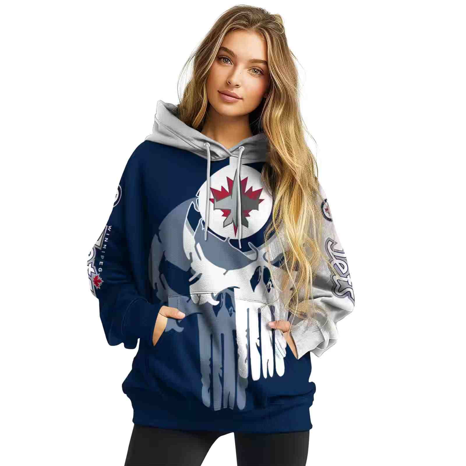 winnipeg jets graphic punisher blue white hoodie high quality