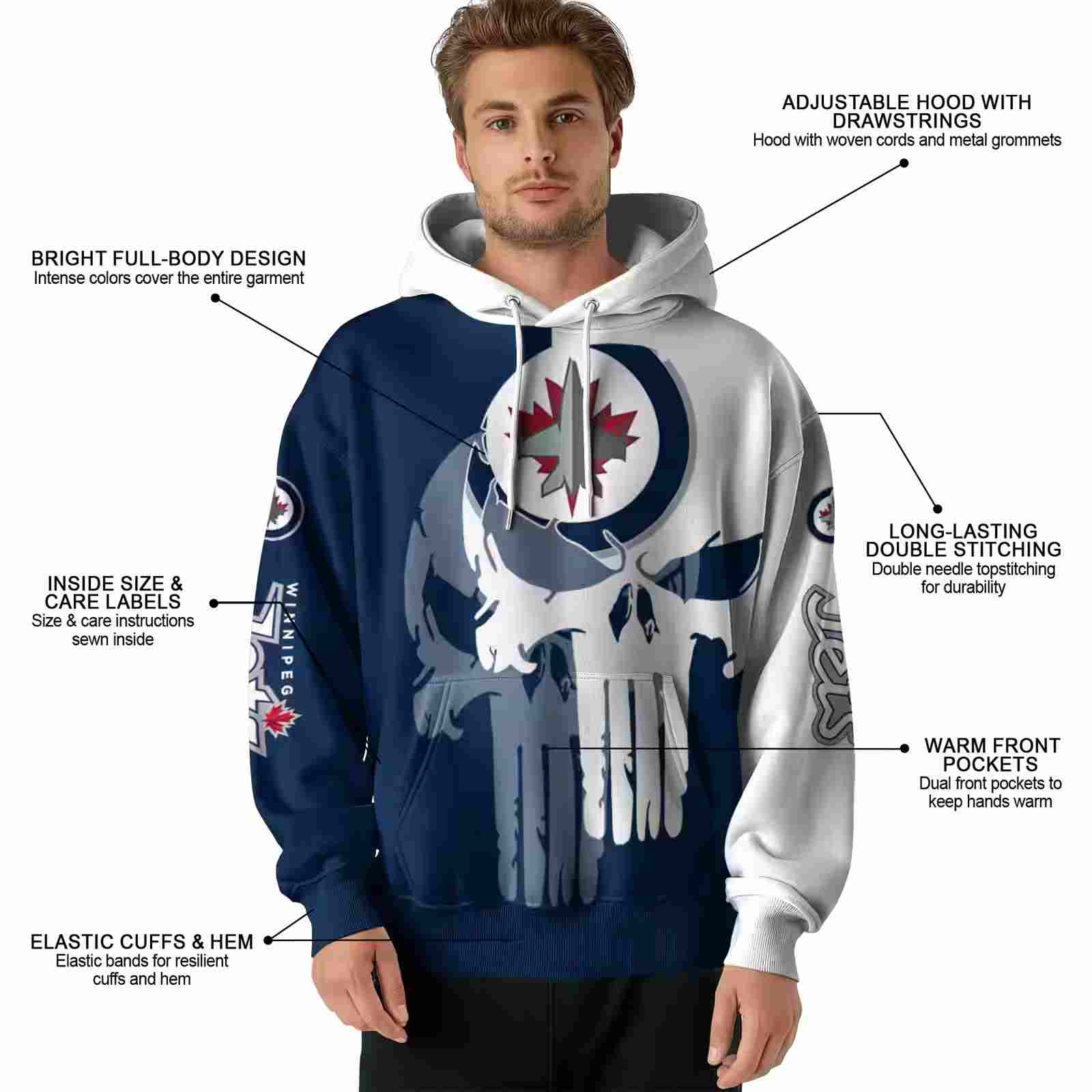 winnipeg jets graphic punisher blue white hoodie latest model