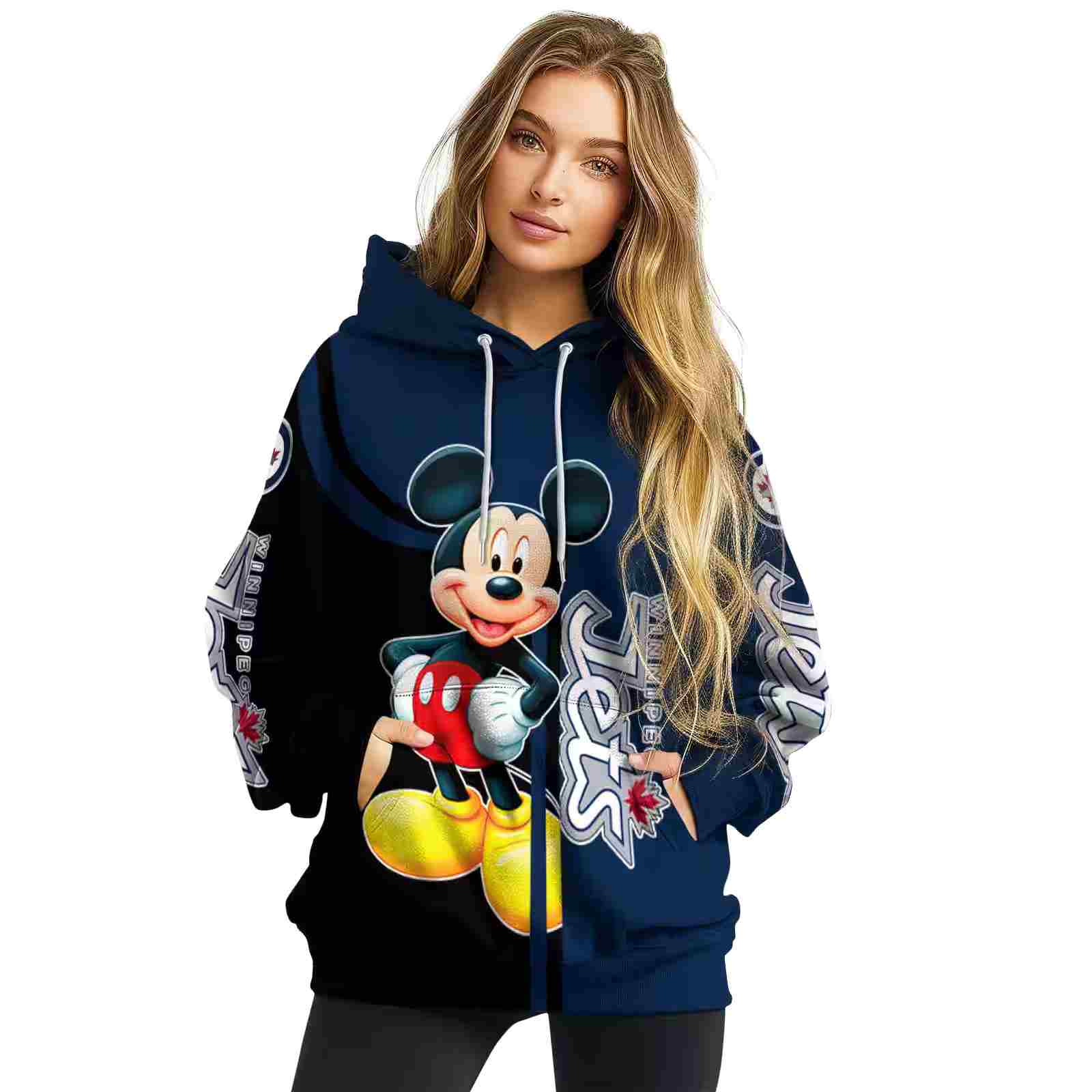 winnipeg jets mickey mouse blue black hoodie high quality