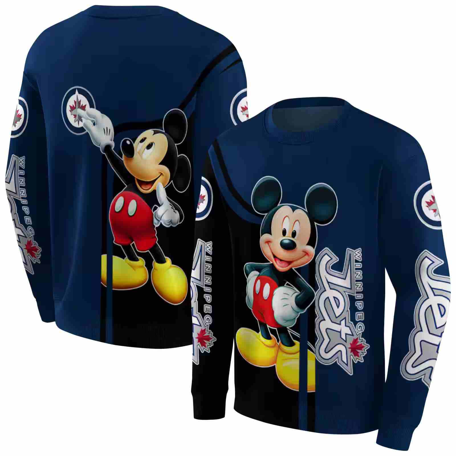 winnipeg jets mickey mouse blue black hoodie premium grade