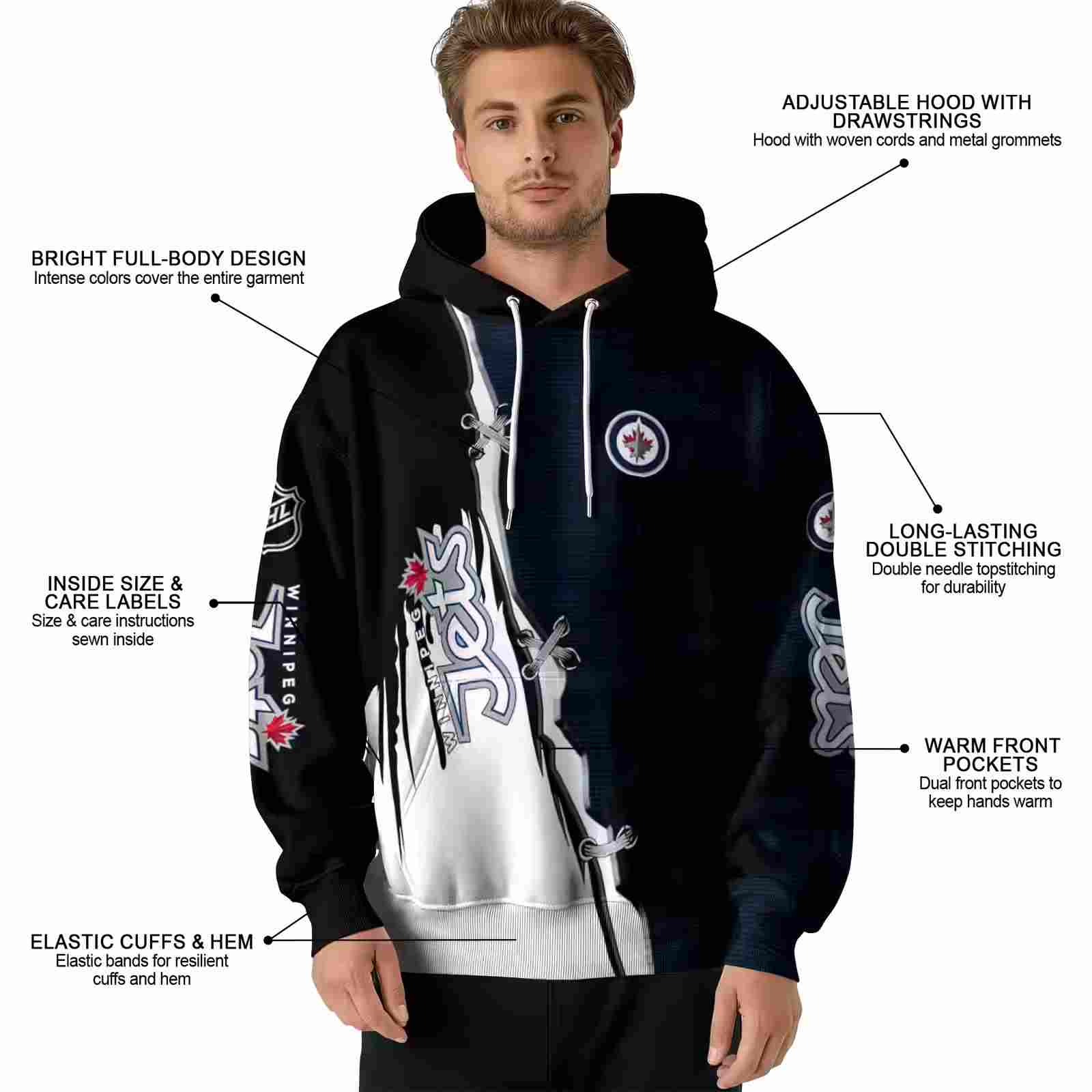 winnipeg jets ripped pattern blue black white hoodie latest model