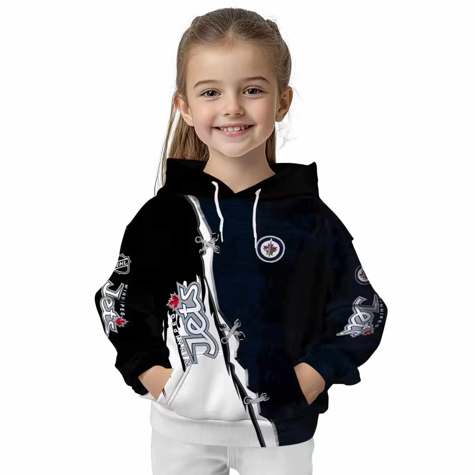 winnipeg jets ripped pattern blue black white hoodie top rated