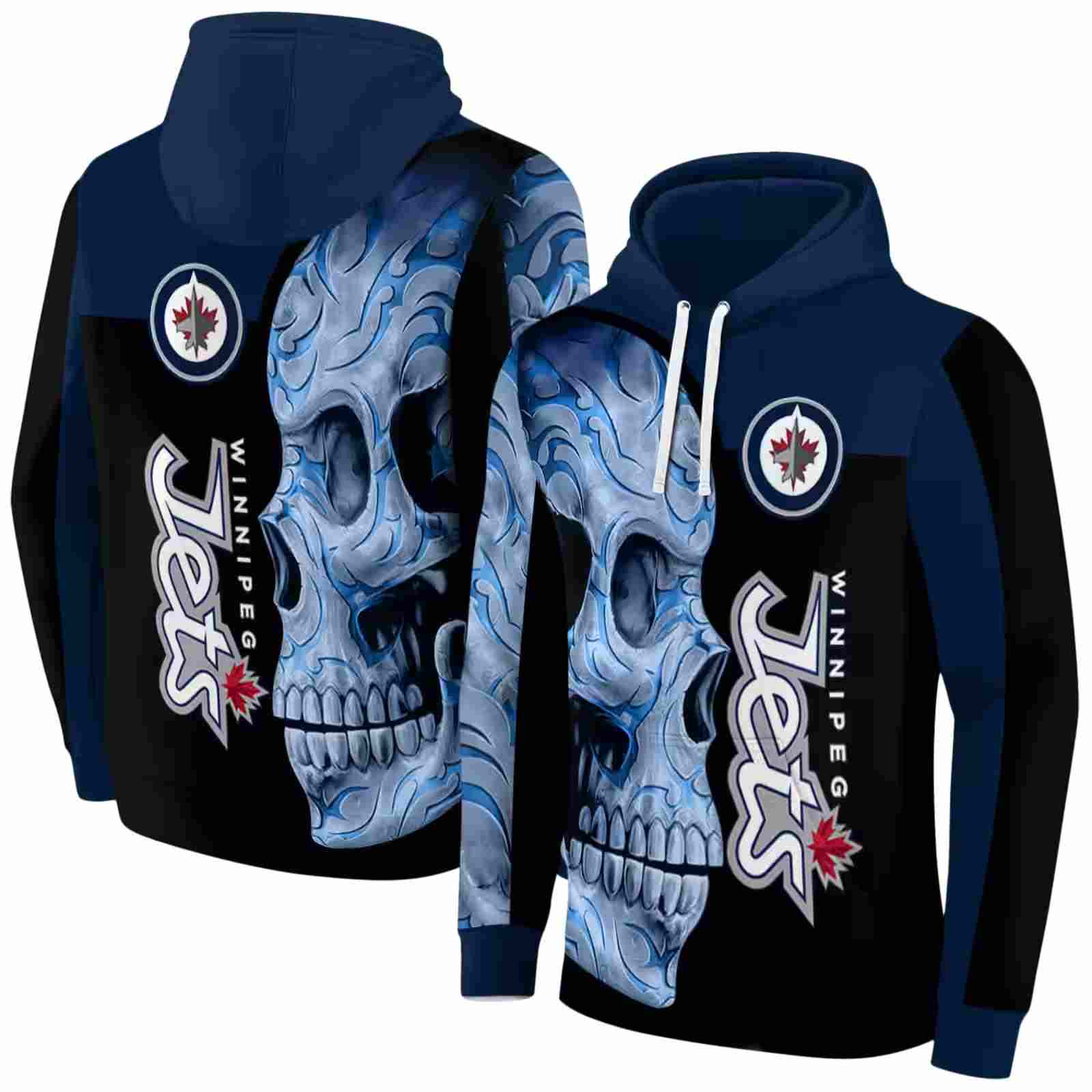 winnipeg jets skull motif blue black hoodie fashion forward