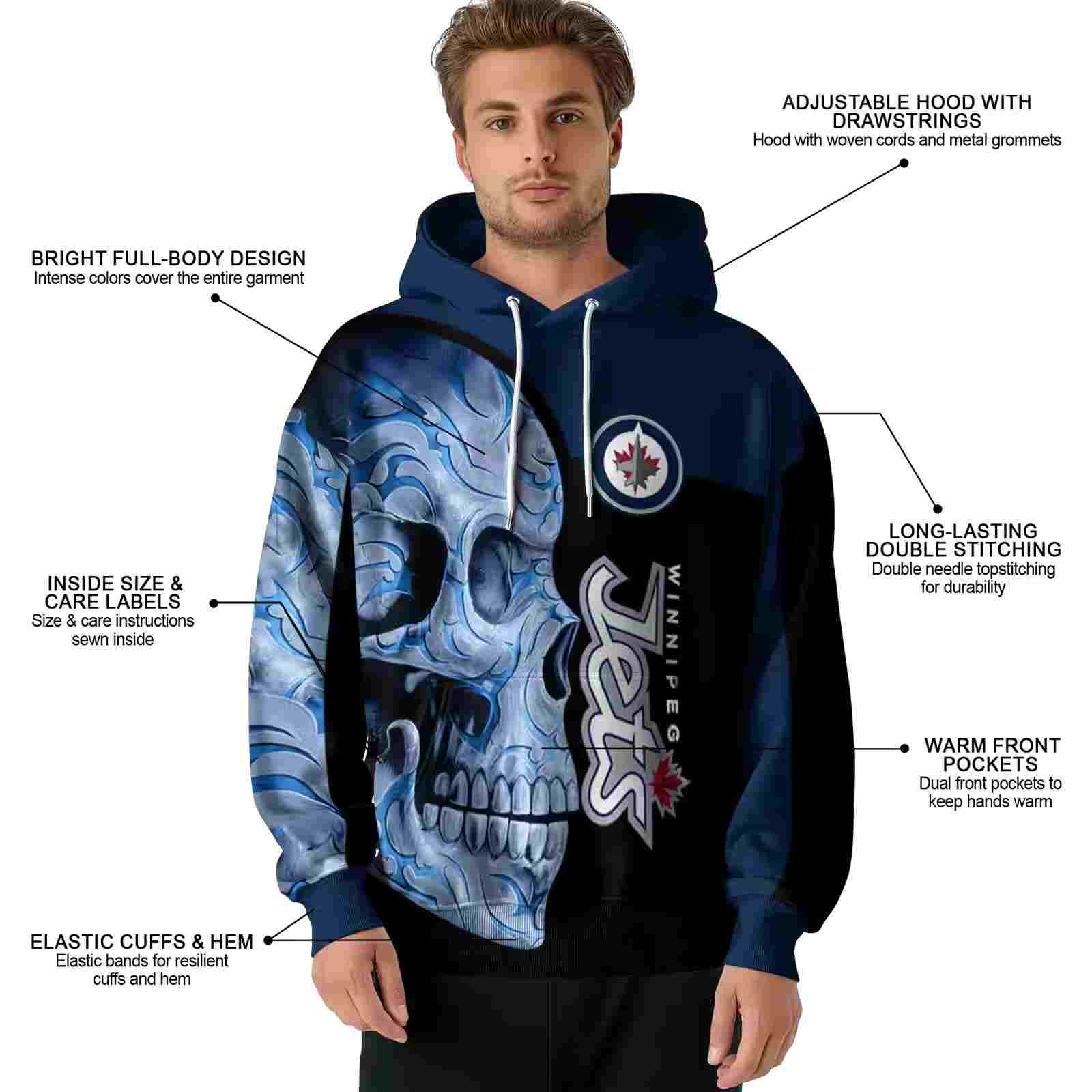 winnipeg jets skull motif blue black hoodie latest model