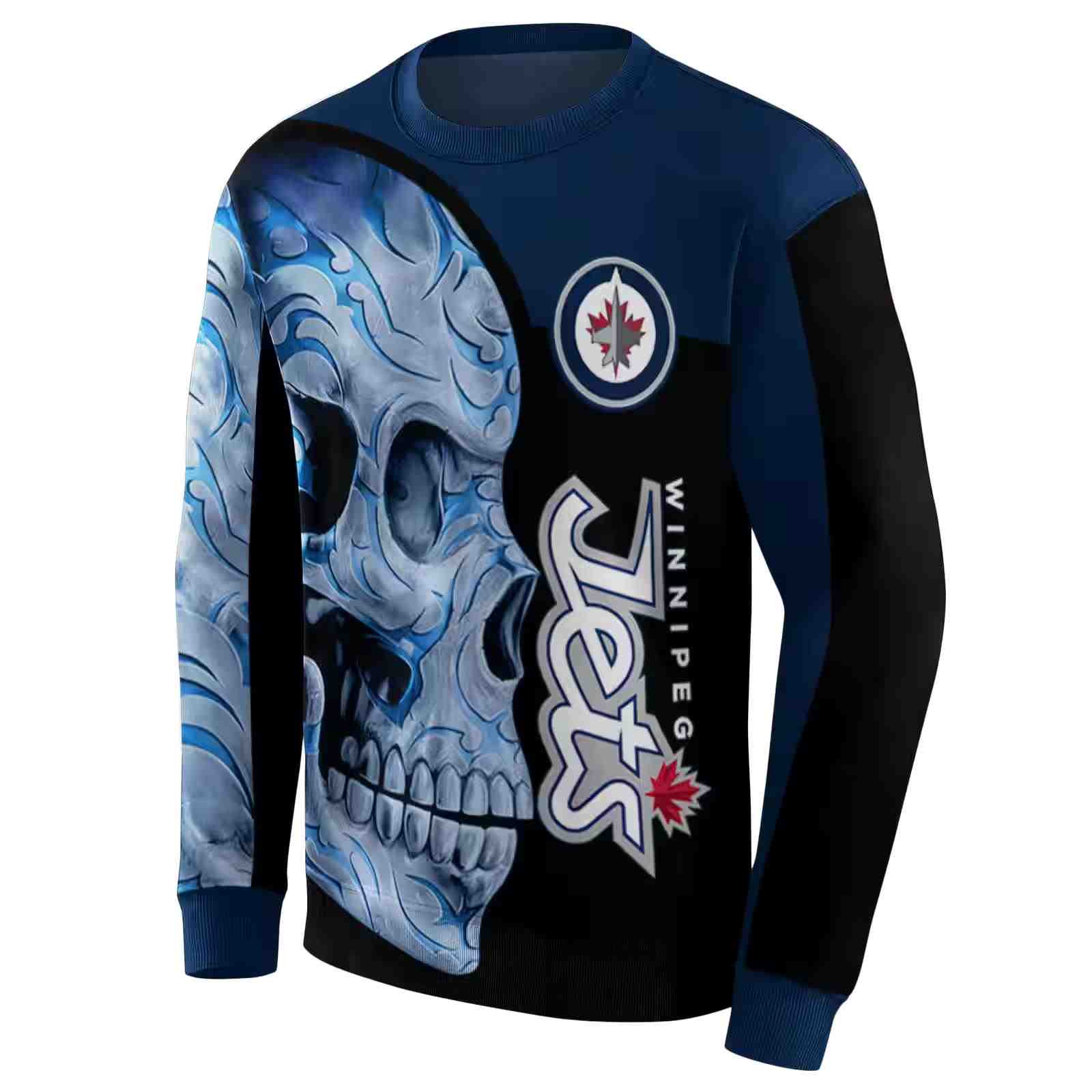 winnipeg jets skull motif blue black hoodie new arrival