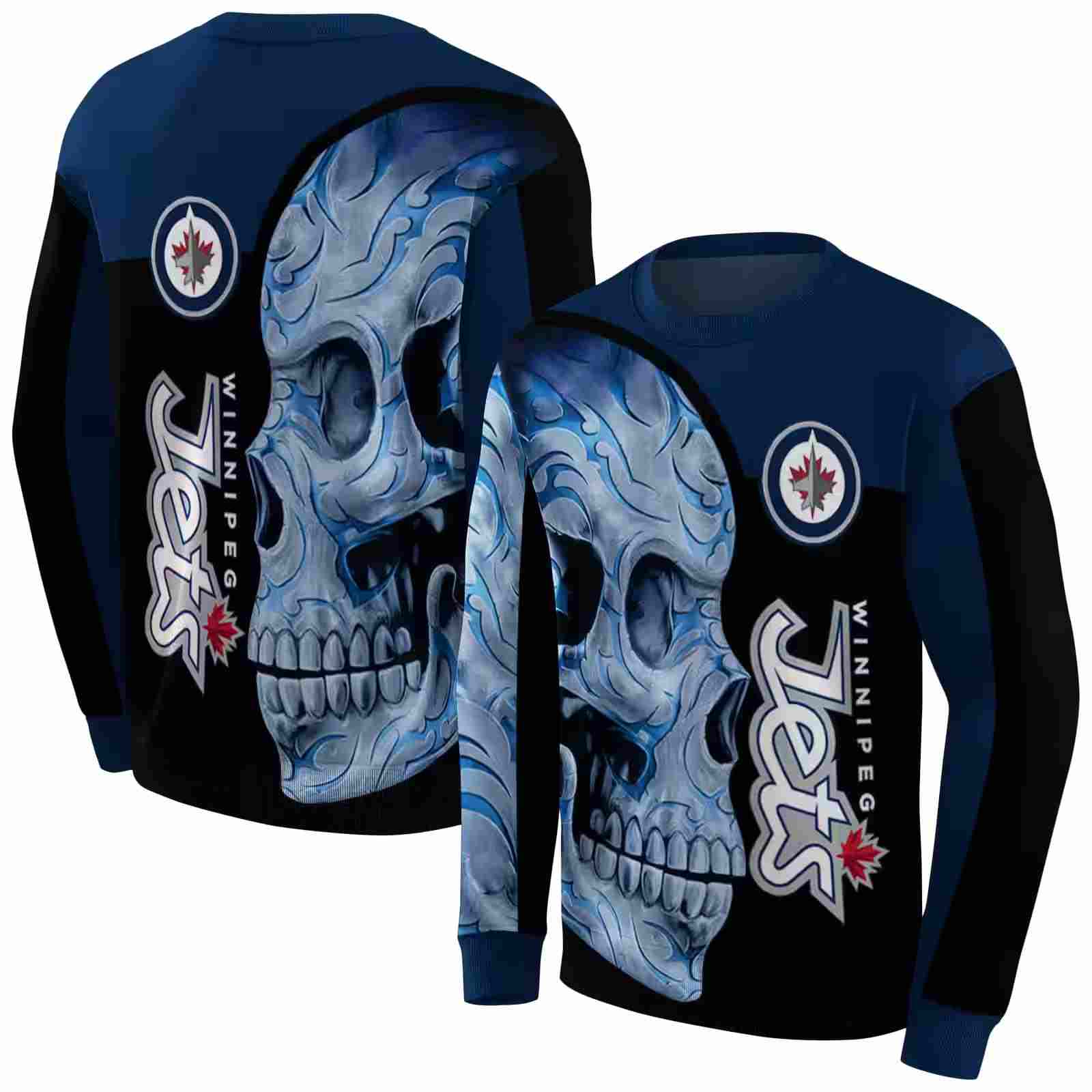 winnipeg jets skull motif blue black hoodie premium grade