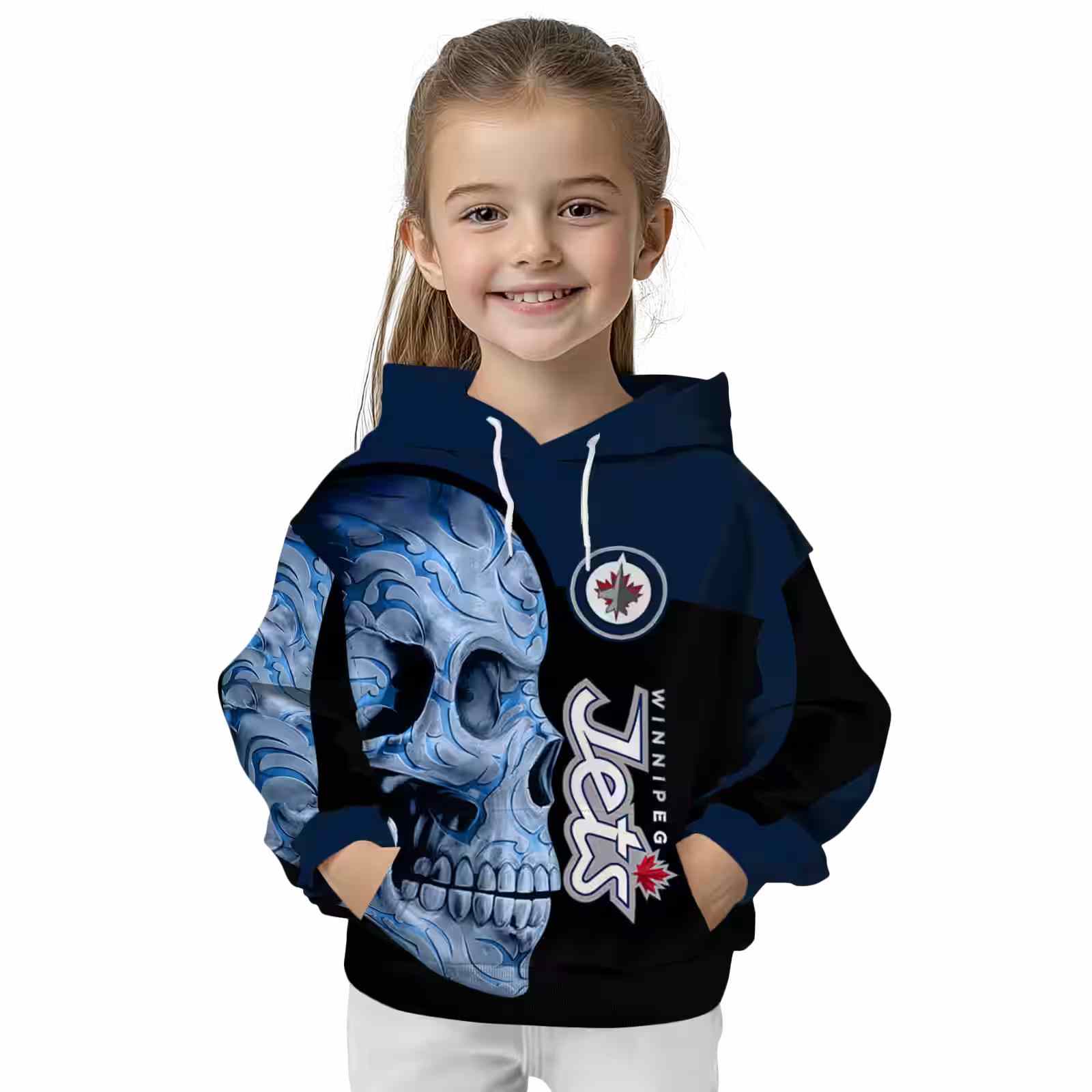 winnipeg jets skull motif blue black hoodie top rated