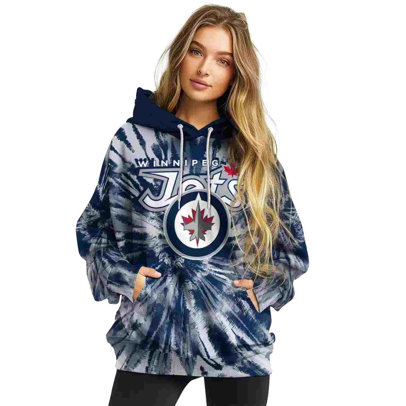 winnipeg jets tie dye pattern blue hoodie high quality