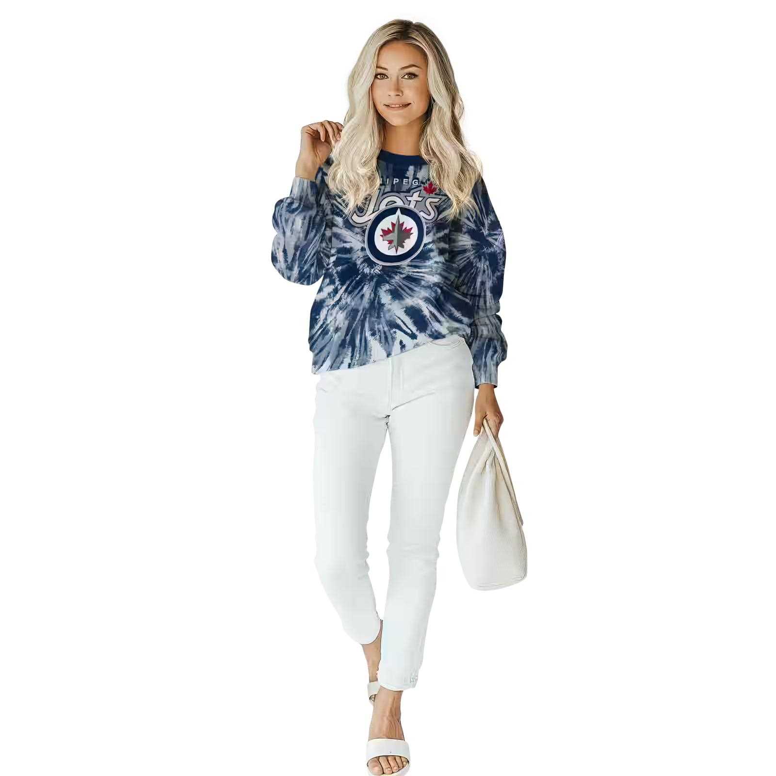 winnipeg jets tie dye pattern blue hoodie trendy