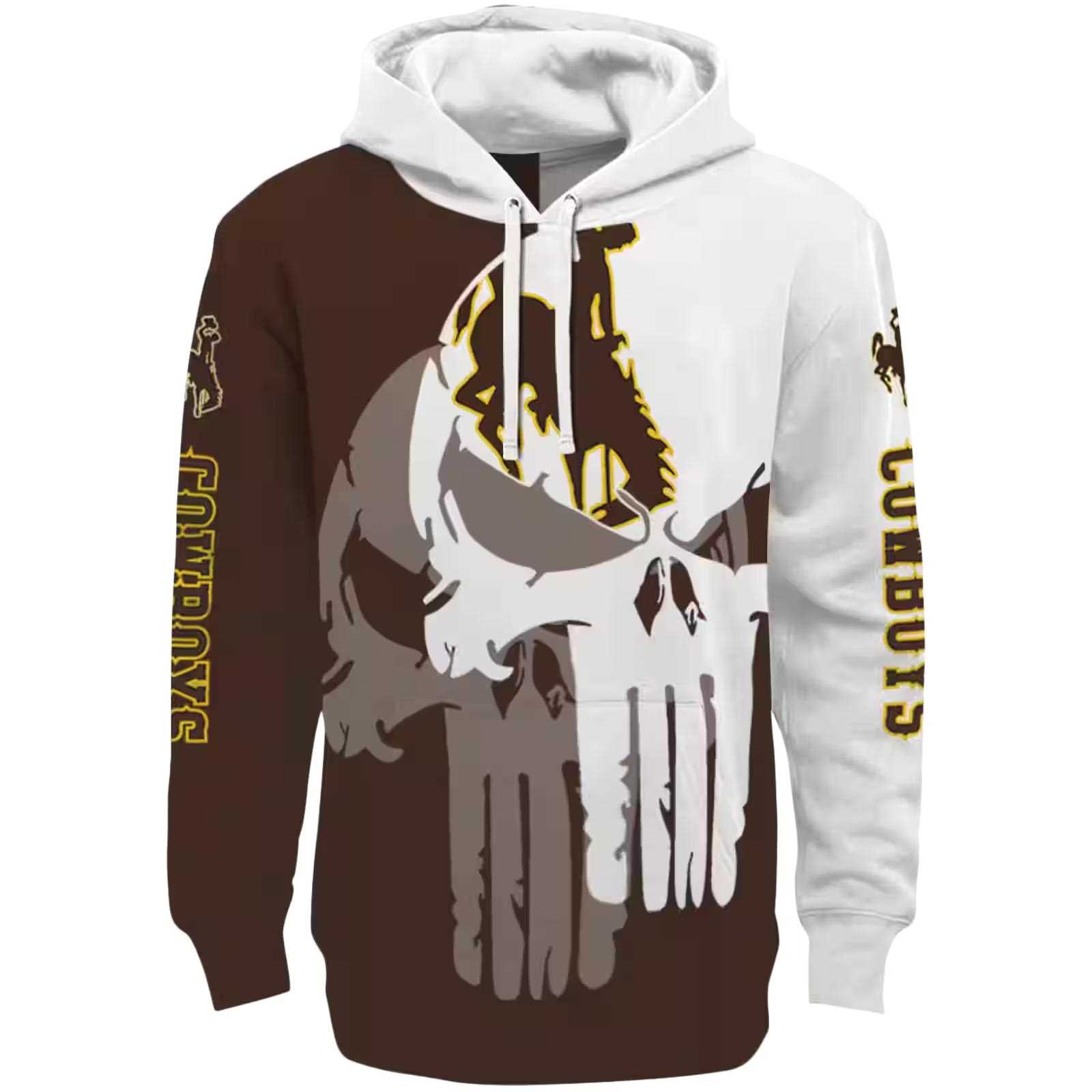 Wyoming Cowboys Graphic Punisher Brown White Hoodie