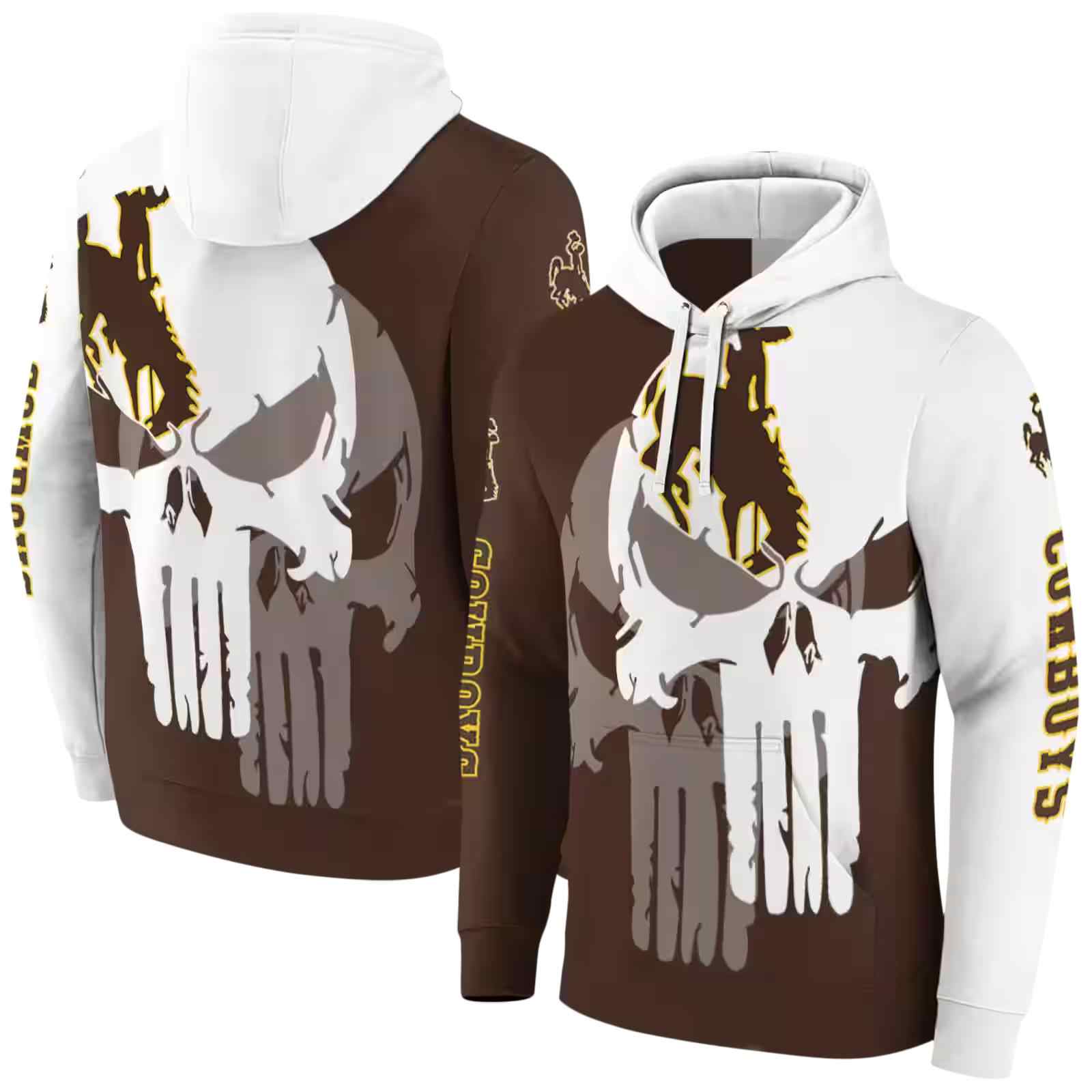 wyoming cowboys graphic punisher brown white hoodie fashion forward
