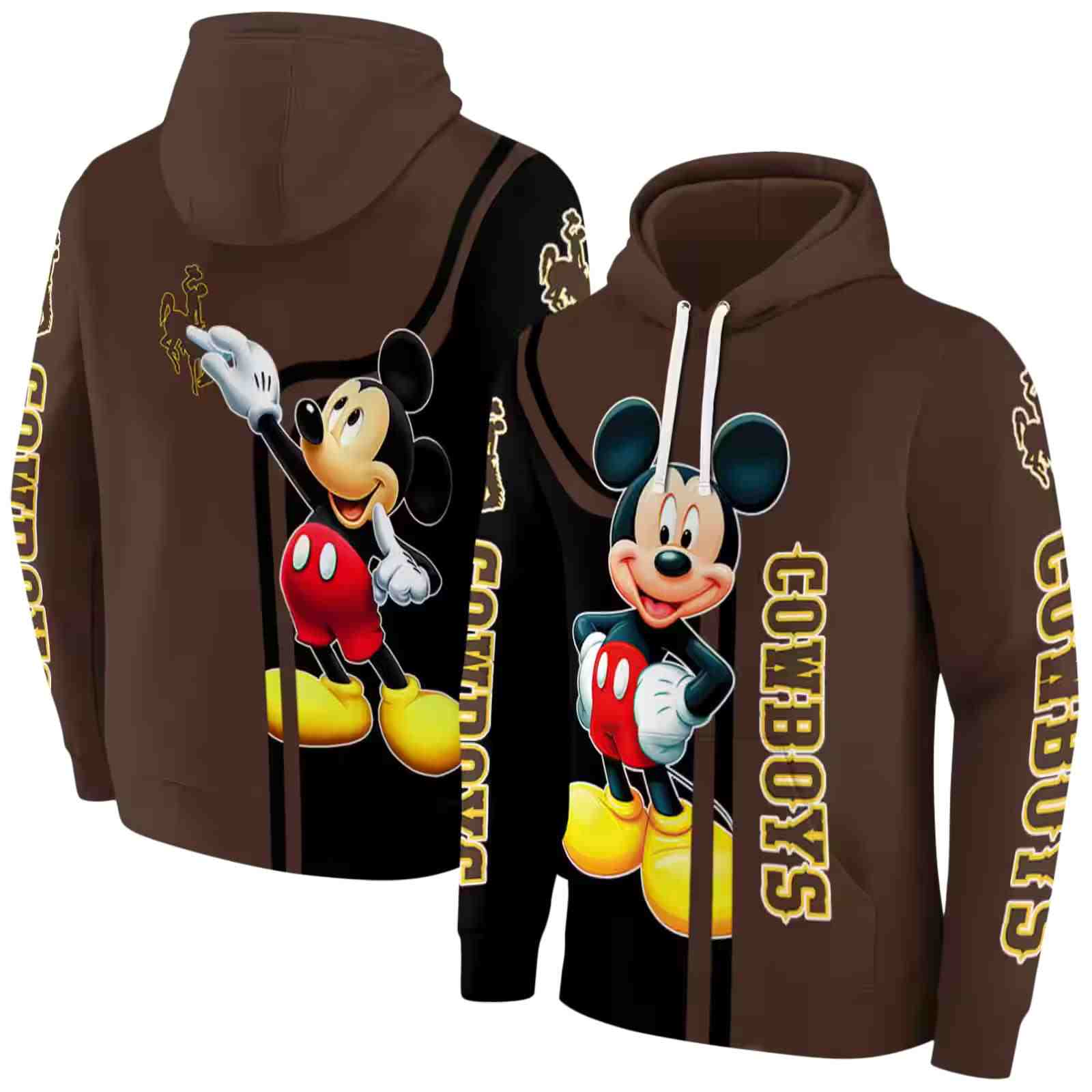 wyoming cowboys mickey mouse brown black hoodie fashion forward