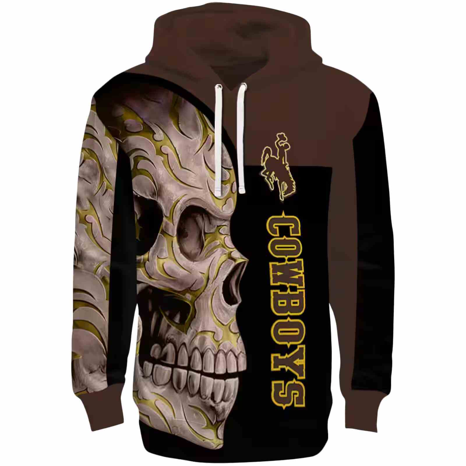 Wyoming Cowboys Skull Motif Brown Black Hoodie