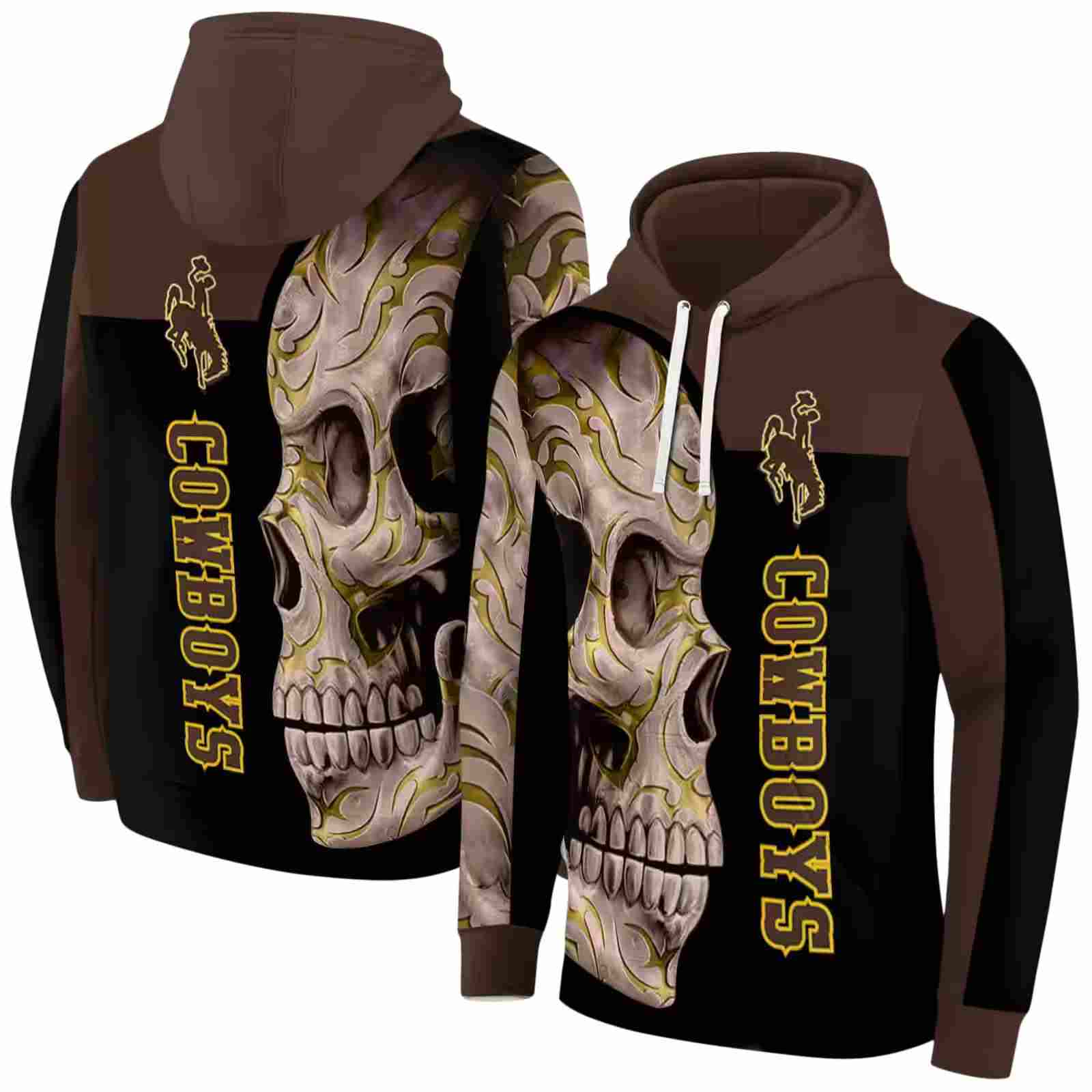 wyoming cowboys skull motif brown black hoodie fashion forward