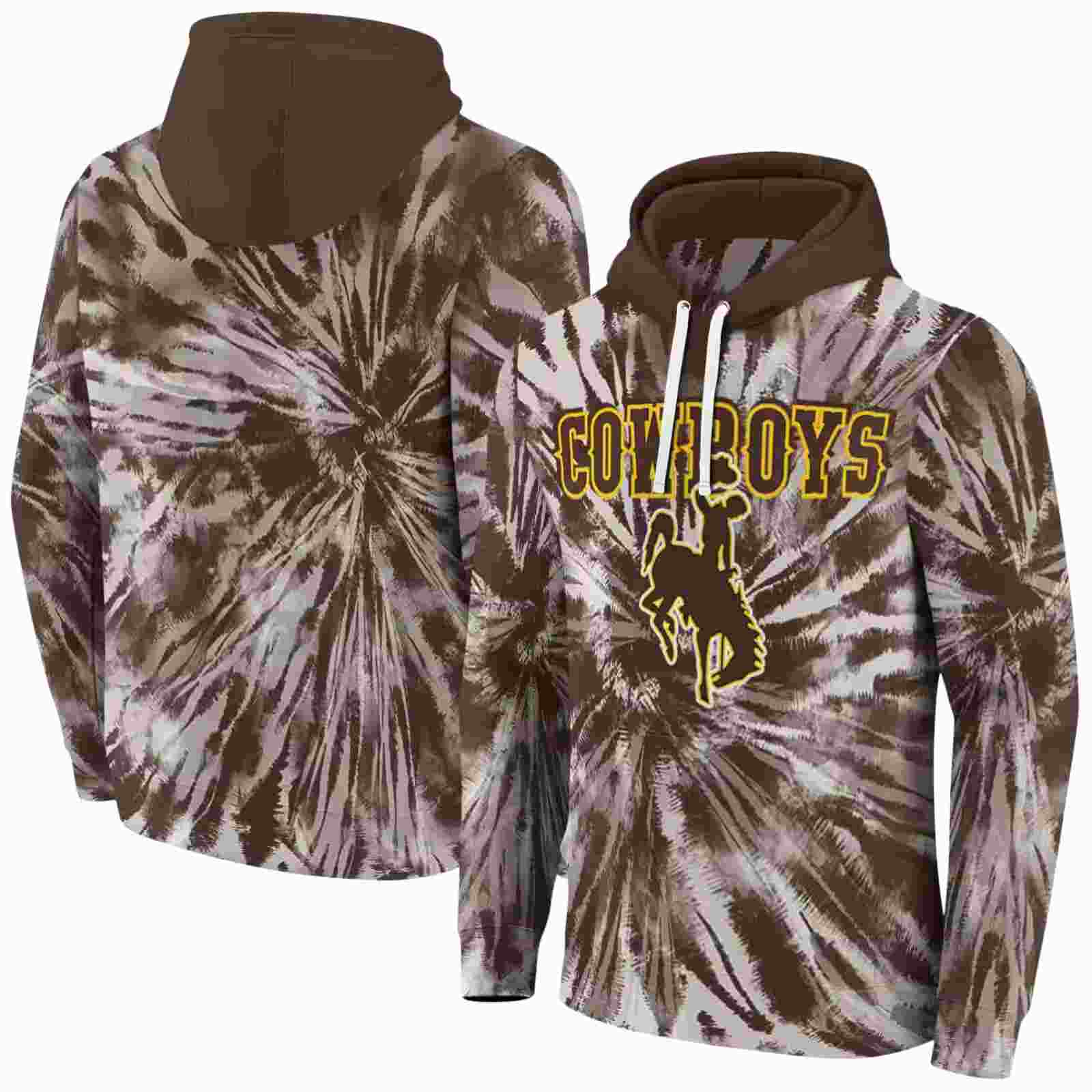 wyoming cowboys tie dye pattern brown hoodie fashion forward