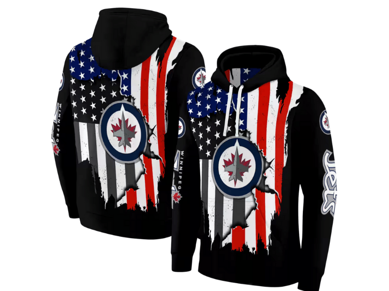 The Winnipeg Jets American Pride Hoodie combines team spirit with a bold, patriotic design