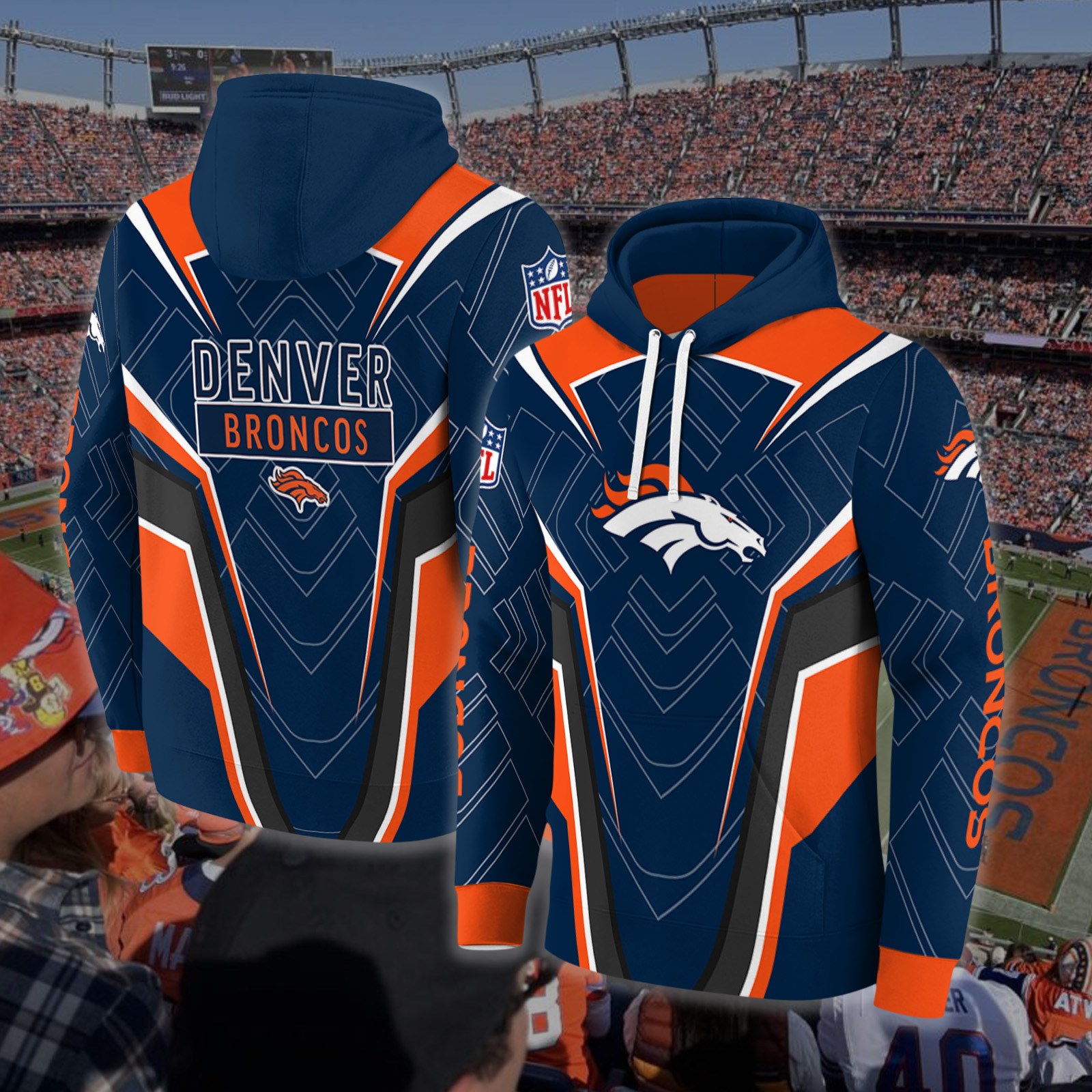 Denver Broncos Energetic Vibes Navy Blue Hoodie