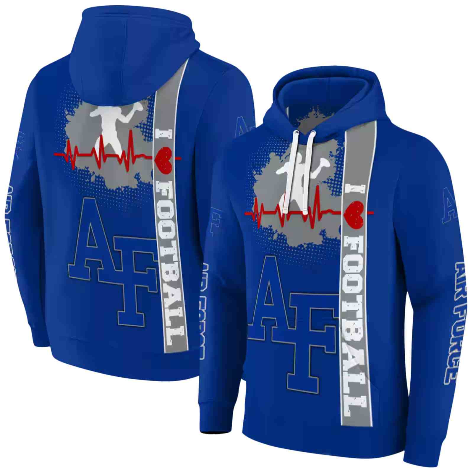 air force falcons football heartbeat blue hoodie fashion forward