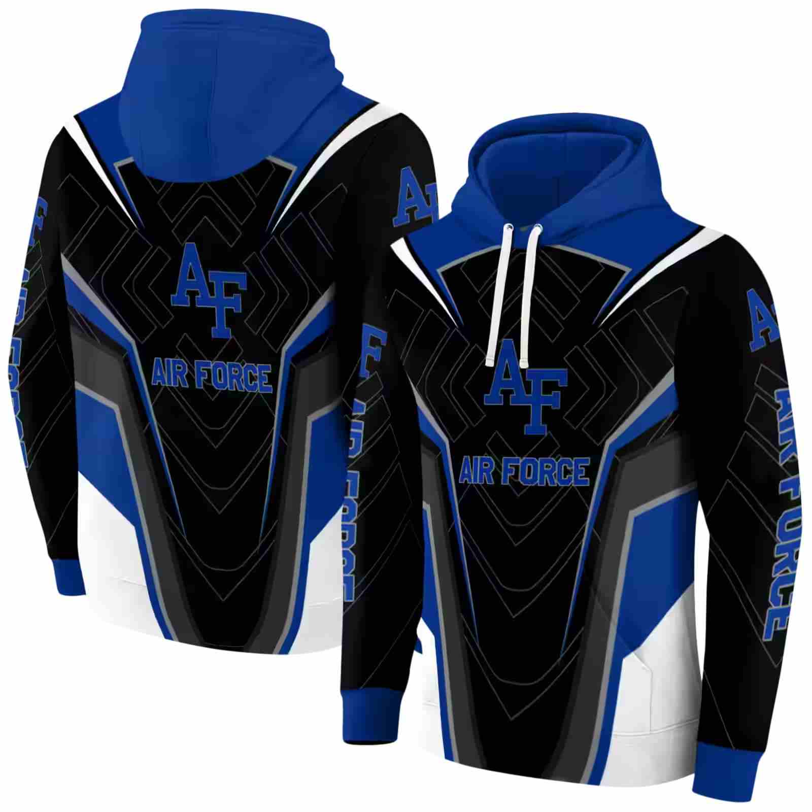 air force falcons futuristic pattern blue black hoodie fashion forward