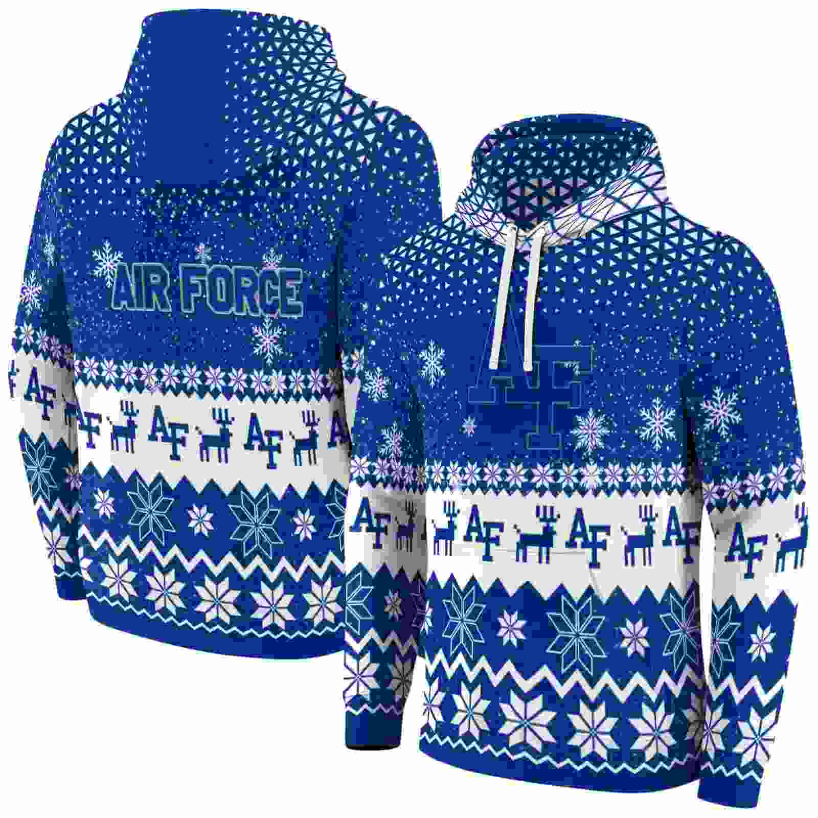 air force falcons reindeer motif blue hoodie fashion forward