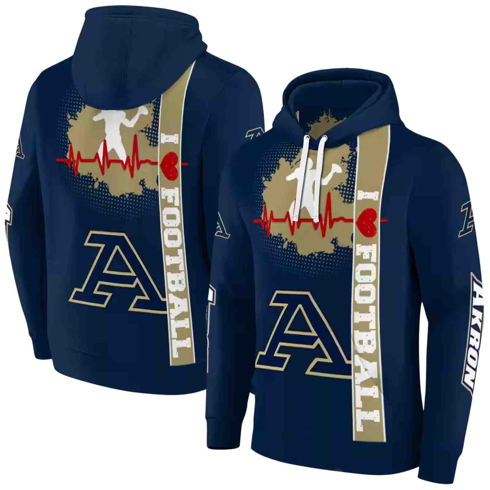 akron zips football heartbeat blue hoodie fashion forward