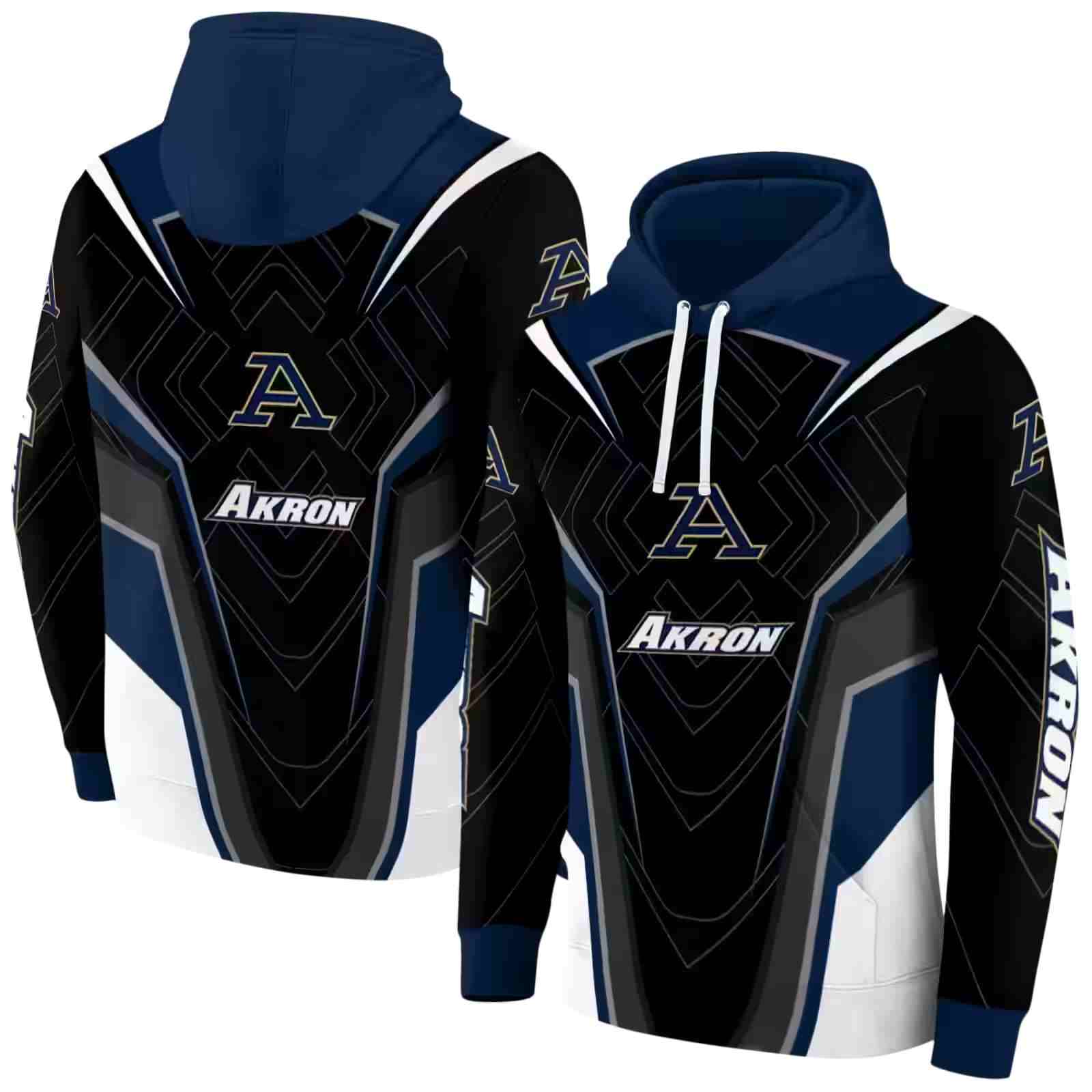 akron zips futuristic pattern blue black hoodie fashion forward