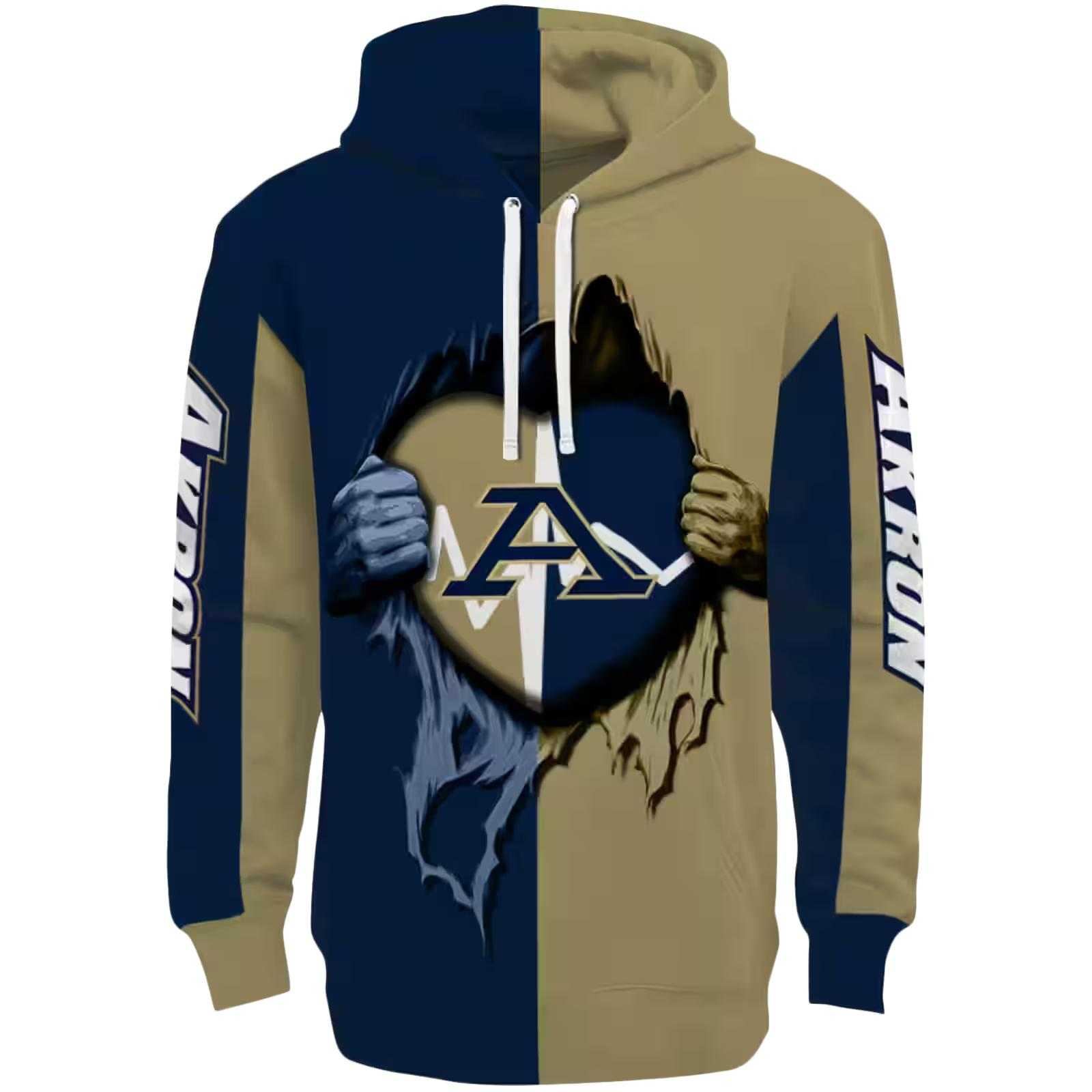 Akron Zips Heartbeat Graphic Blue Hoodie