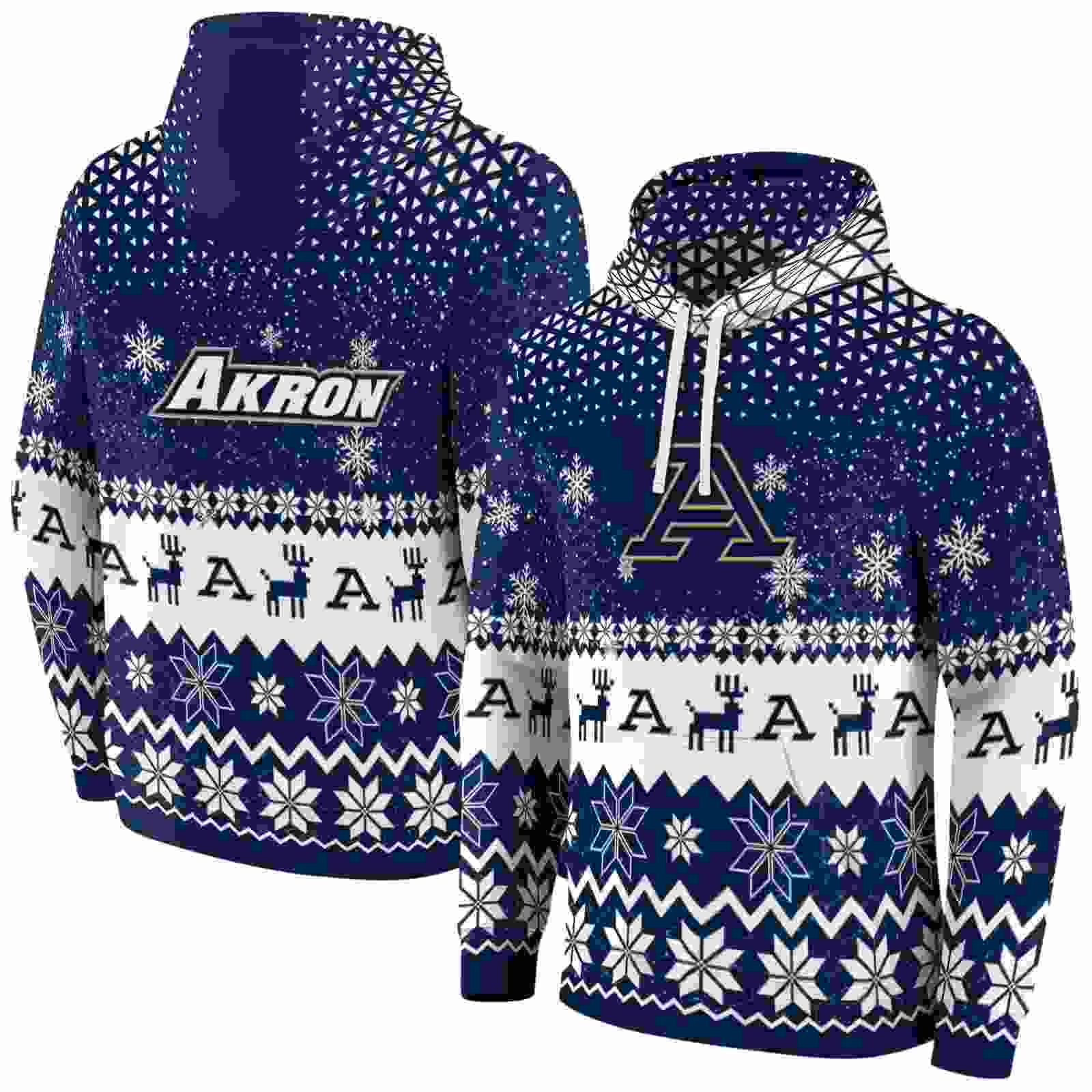 akron zips reindeer motif blue hoodie fashion forward