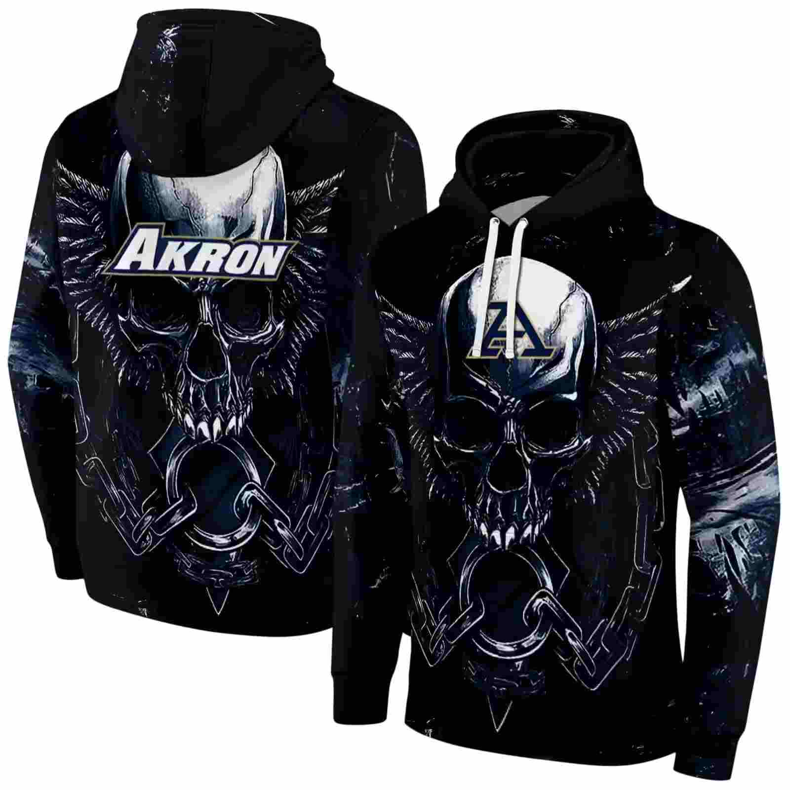 akron zips skull artwork blue black hoodie fashion forward