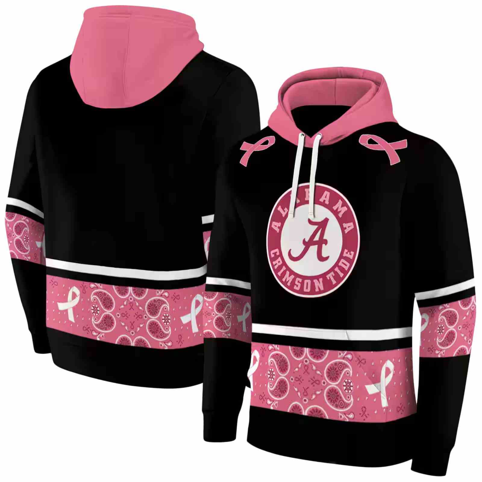 alabama crimson tide awareness ribbon black pink hoodie fashion forward