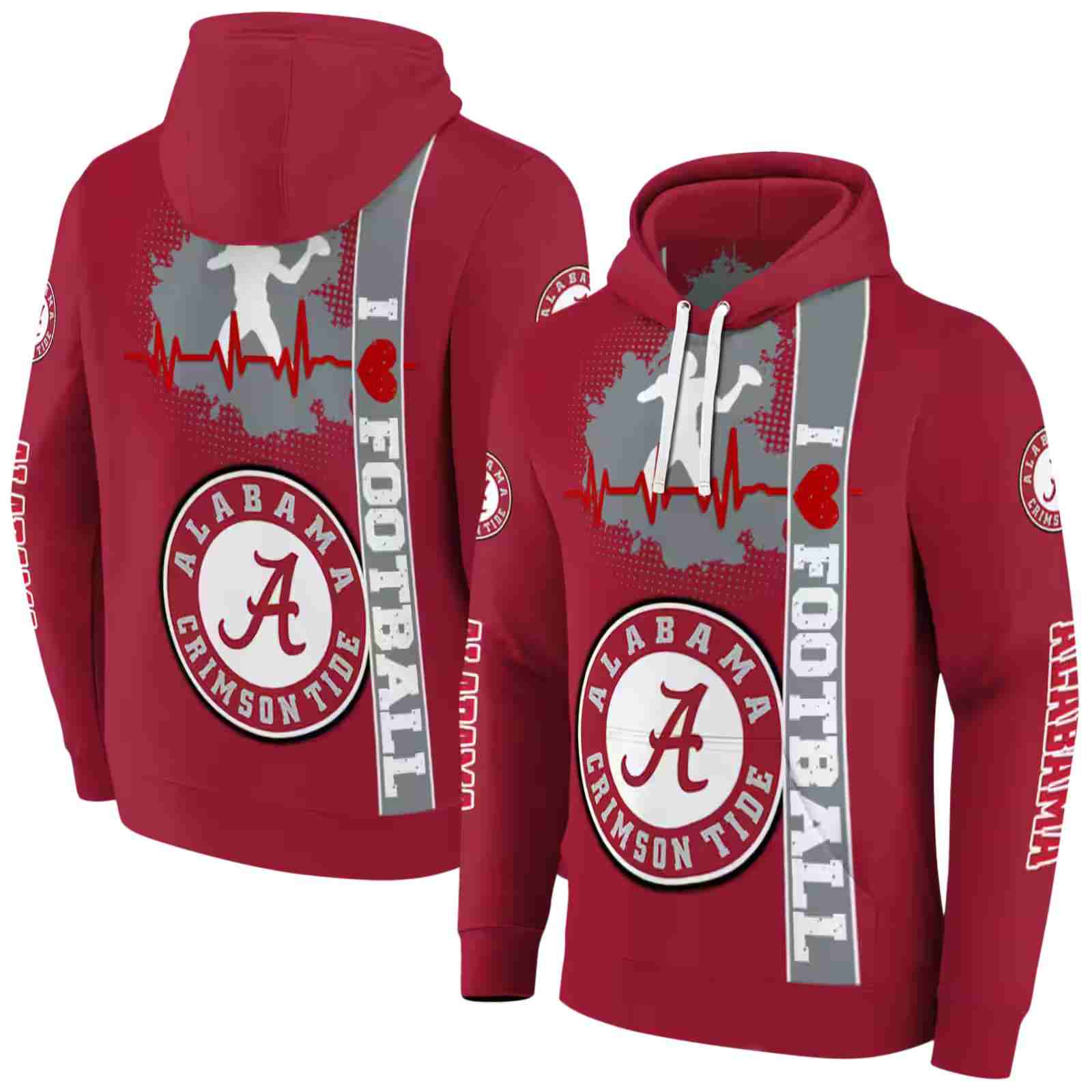 alabama crimson tide football heartbeat crimson hoodie fashion forward