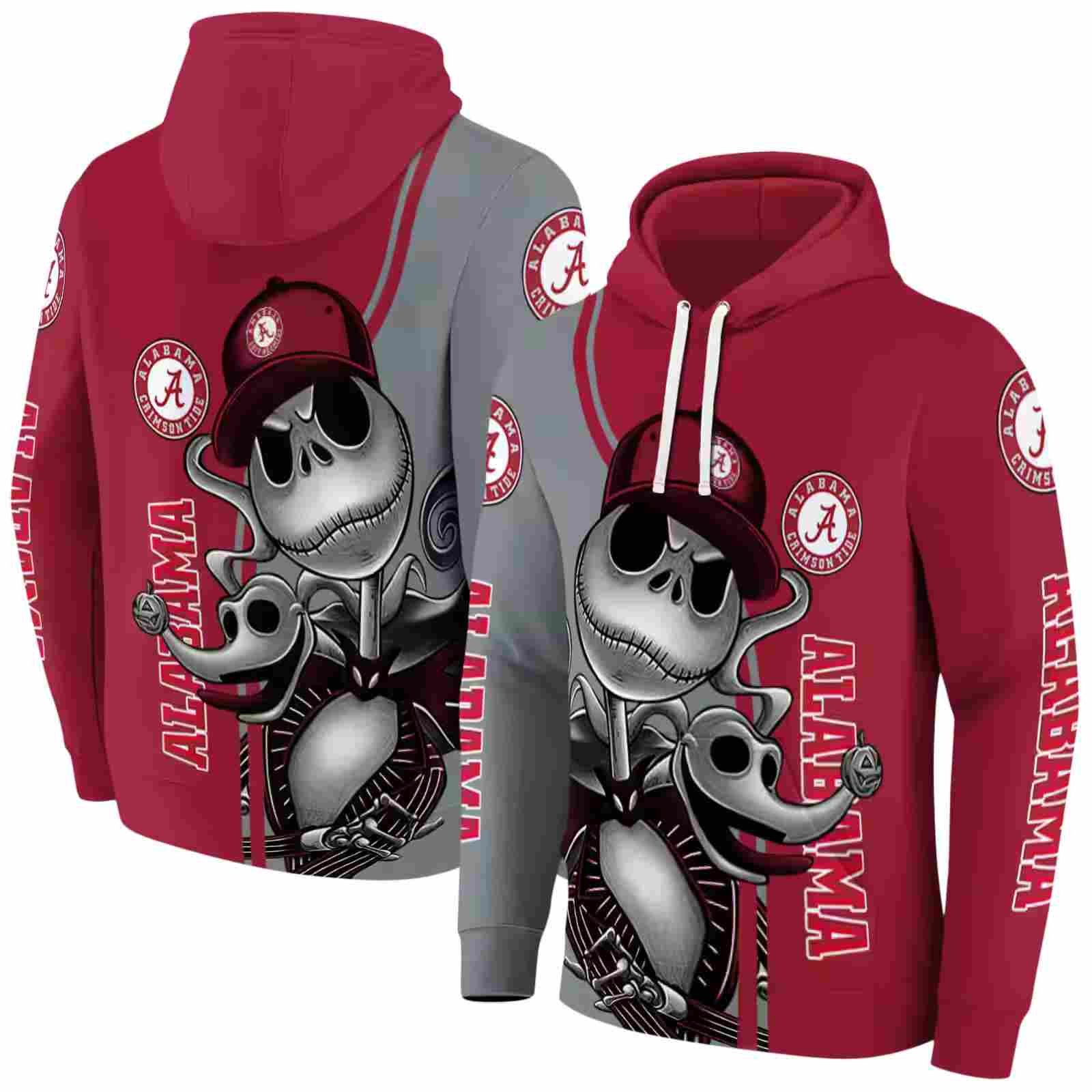 alabama crimson tide jack skellington crimson hoodie fashion forward