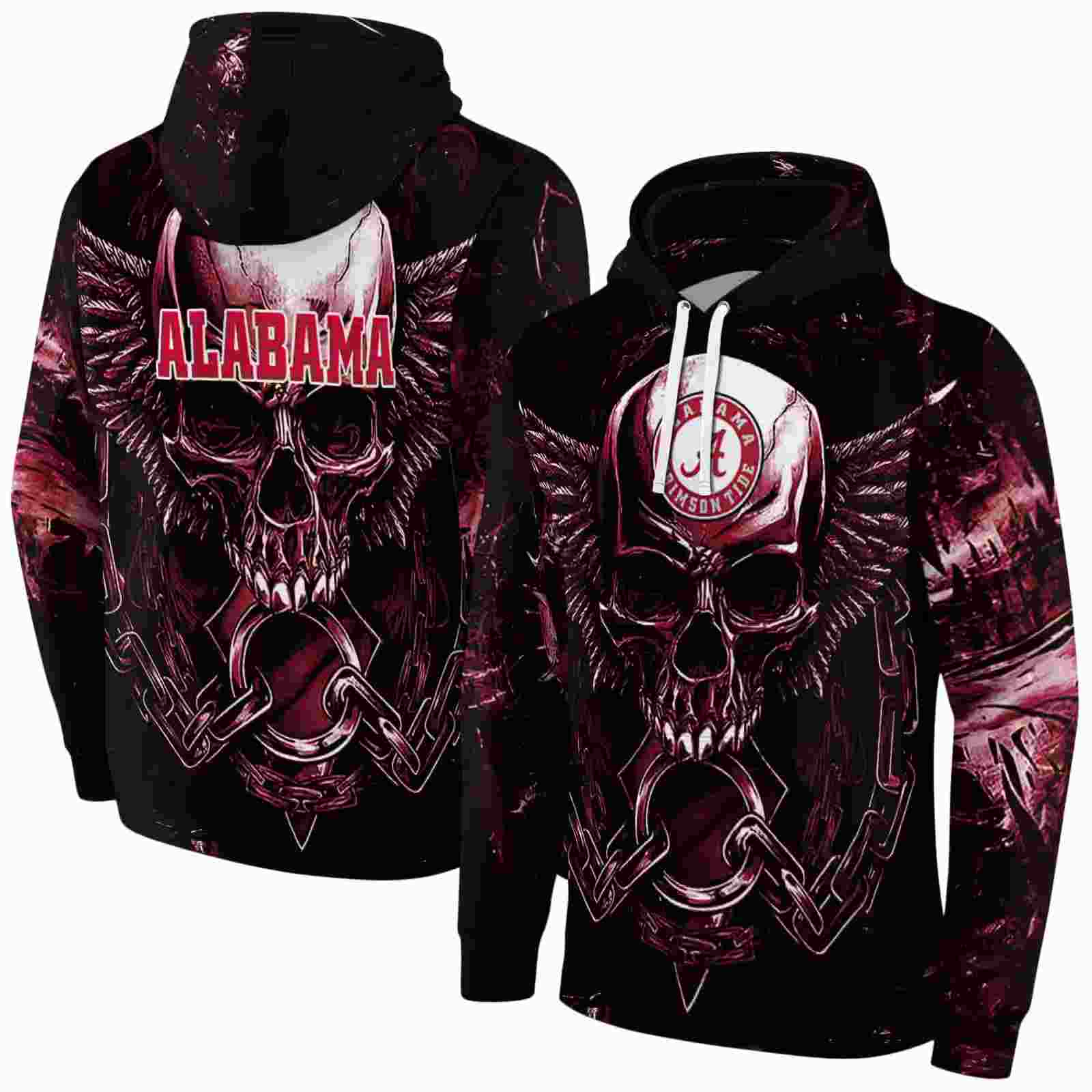 alabama crimson tide skull artwork crimson black hoodie fashion forward