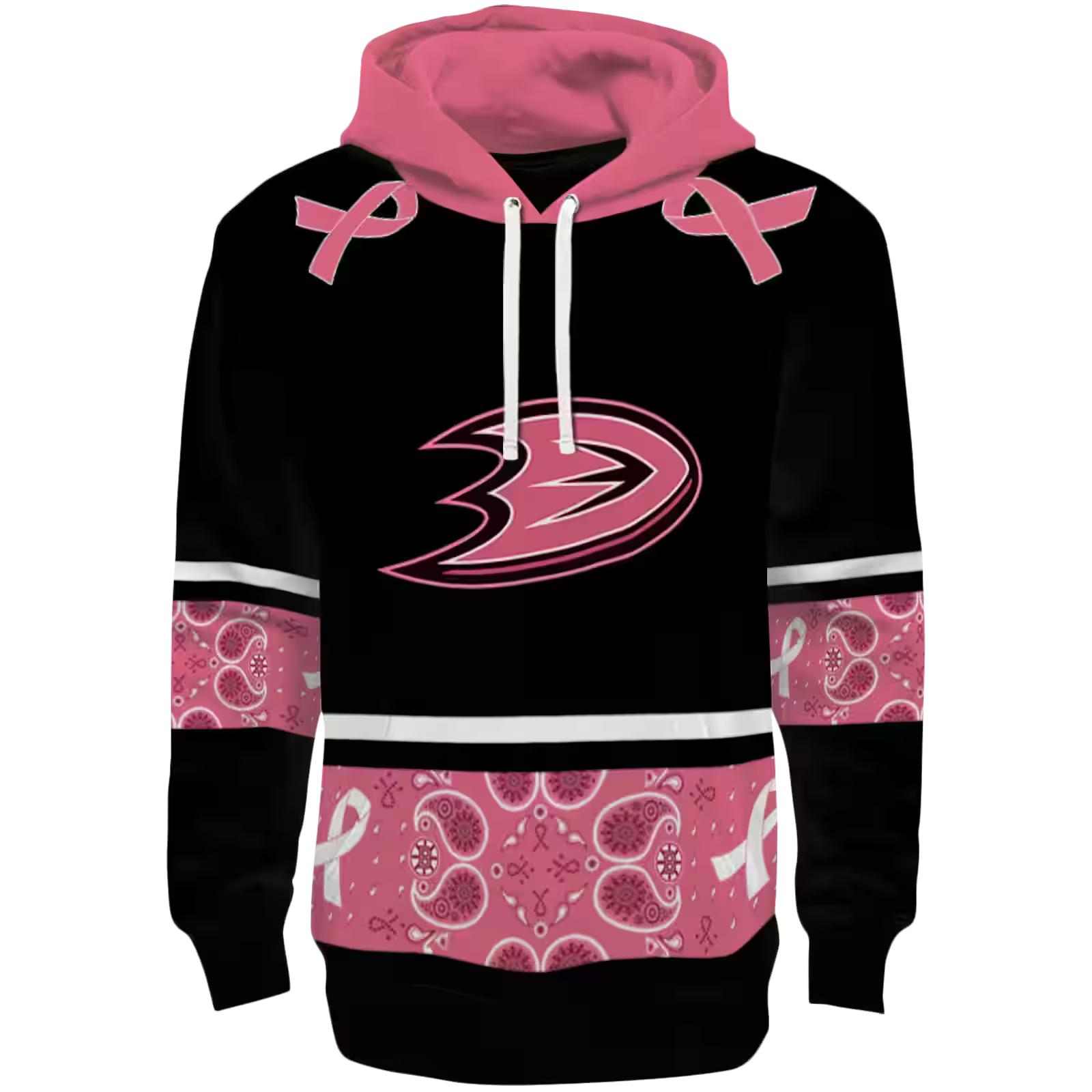 Anaheim Ducks Awareness Ribbon Black Pink Hoodie