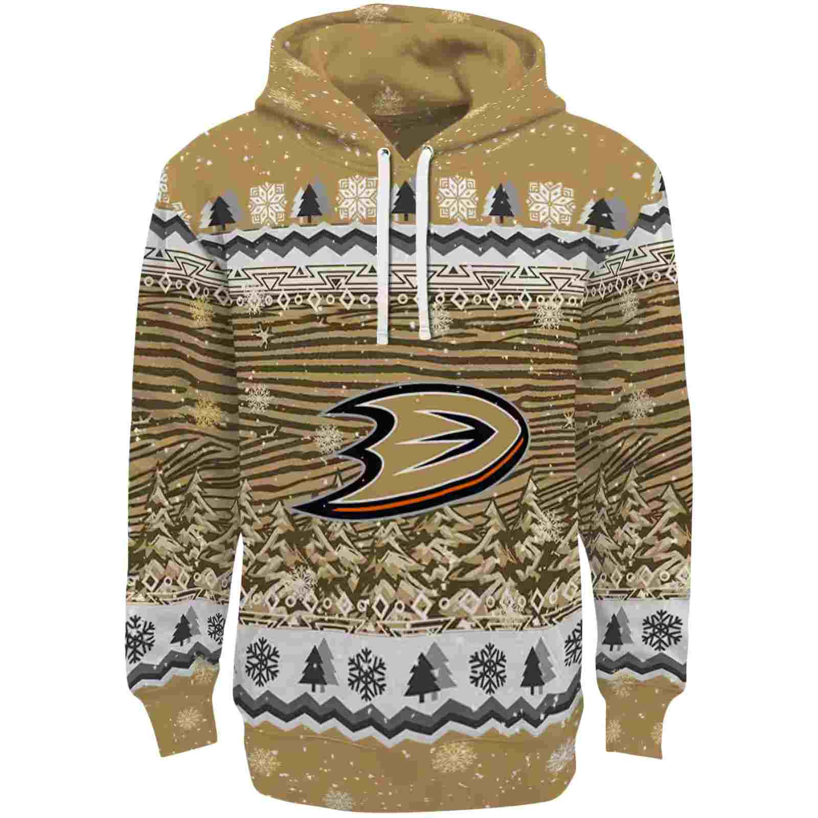 Anaheim Ducks Christmas Trees Gold Hoodie