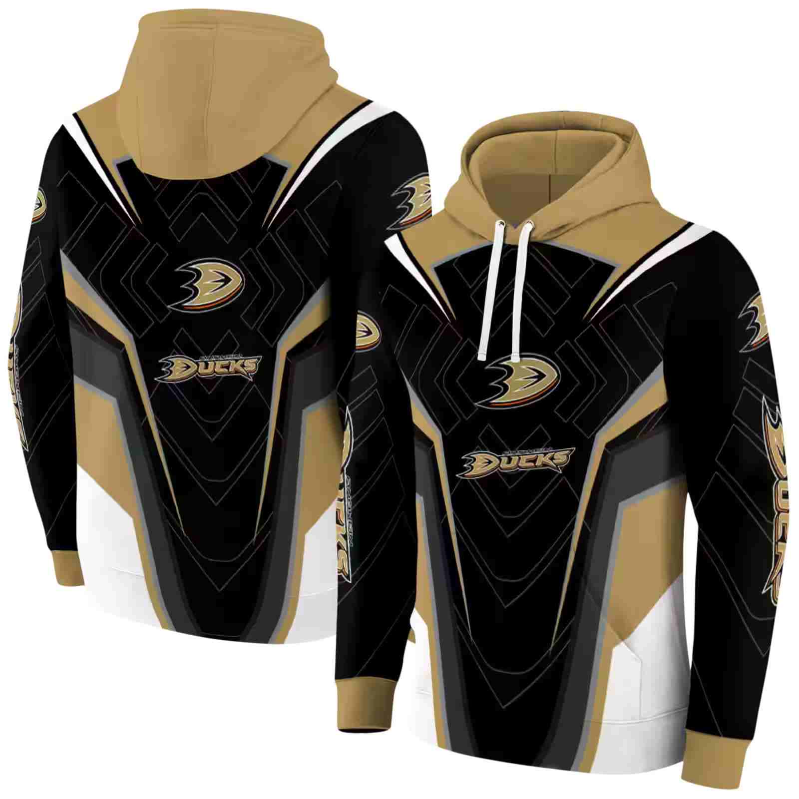 anaheim ducks futuristic pattern gold black hoodie fashion forward