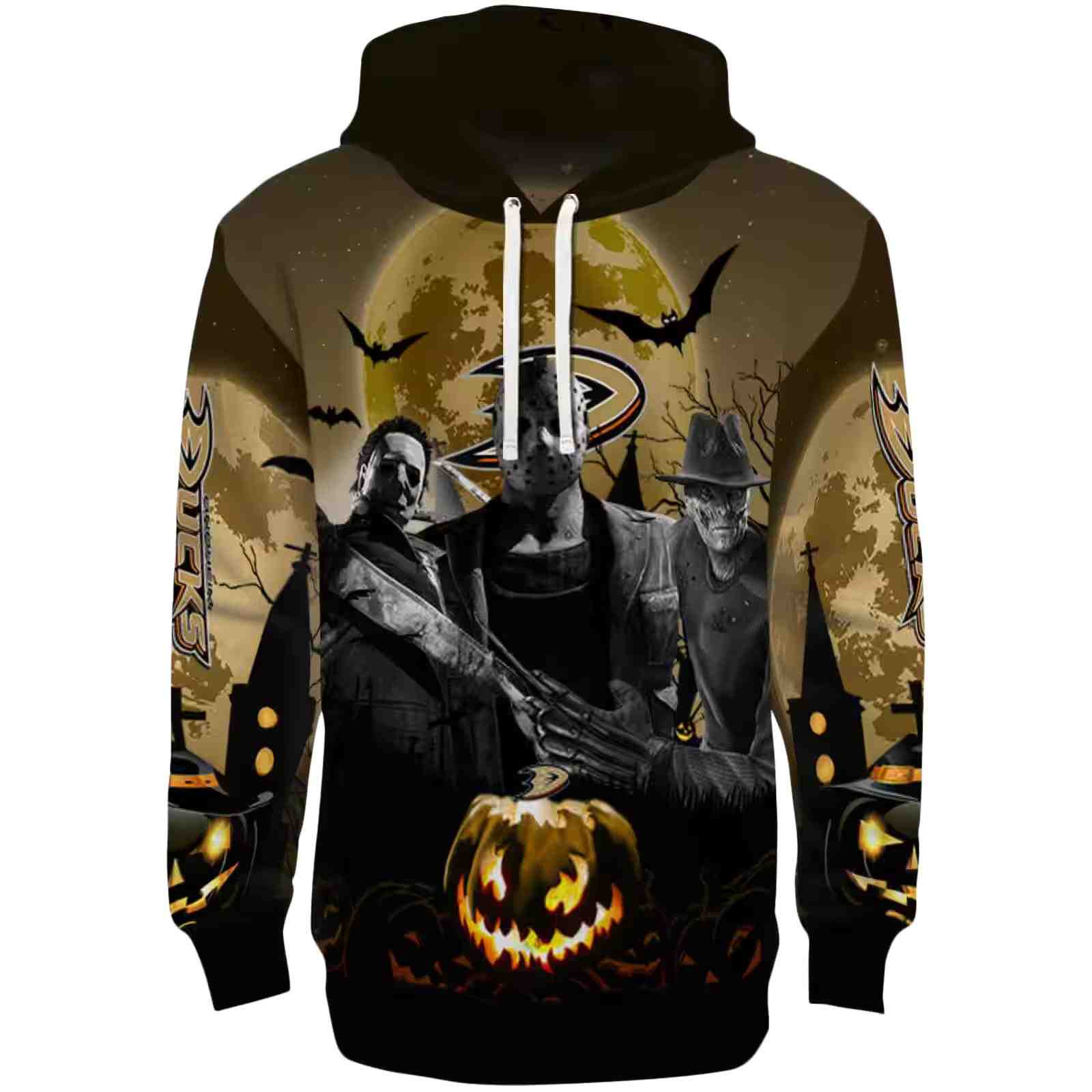 Anaheim Ducks Halloween Vibes Gold Black Hoodie