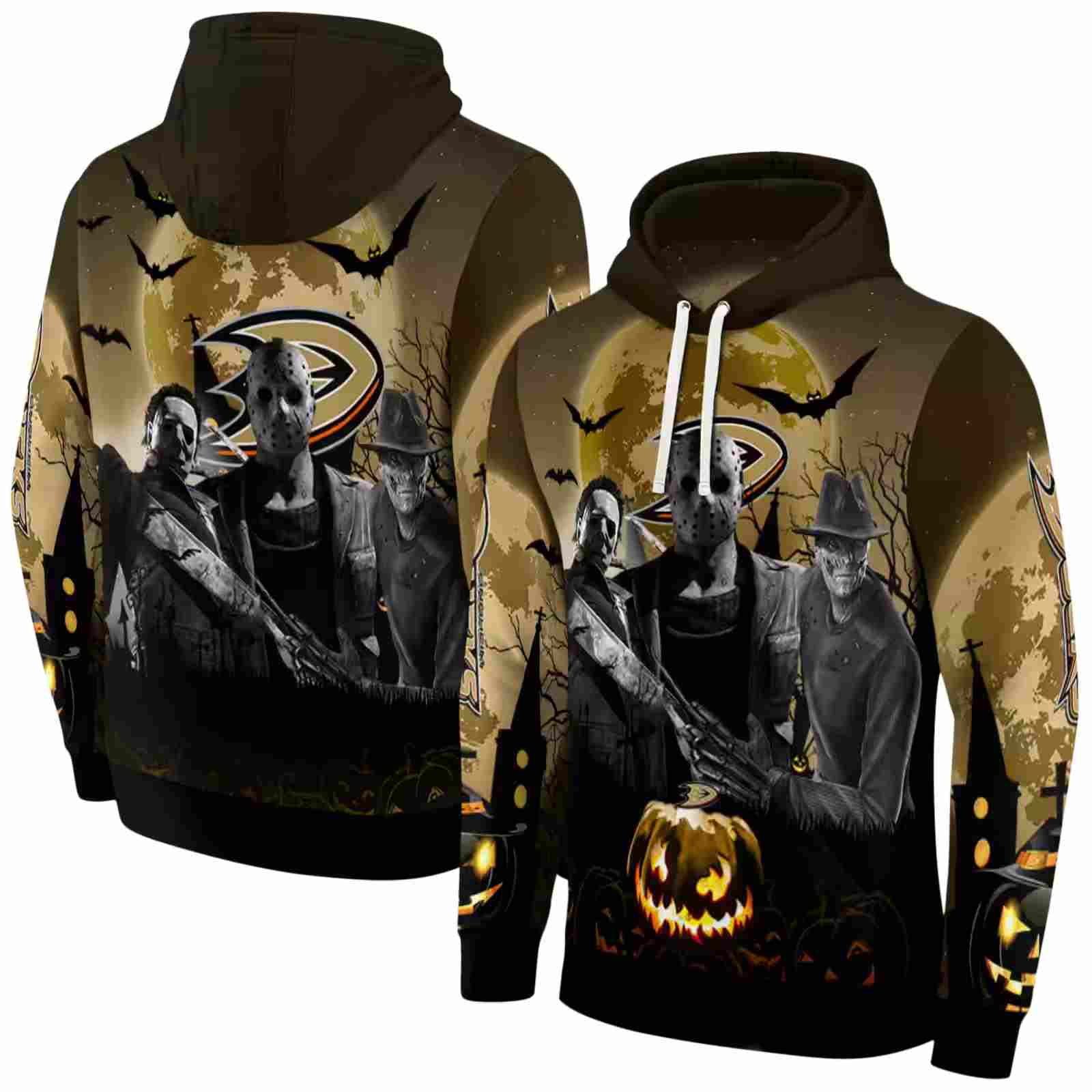 anaheim ducks halloween vibes gold black hoodie fashion forward