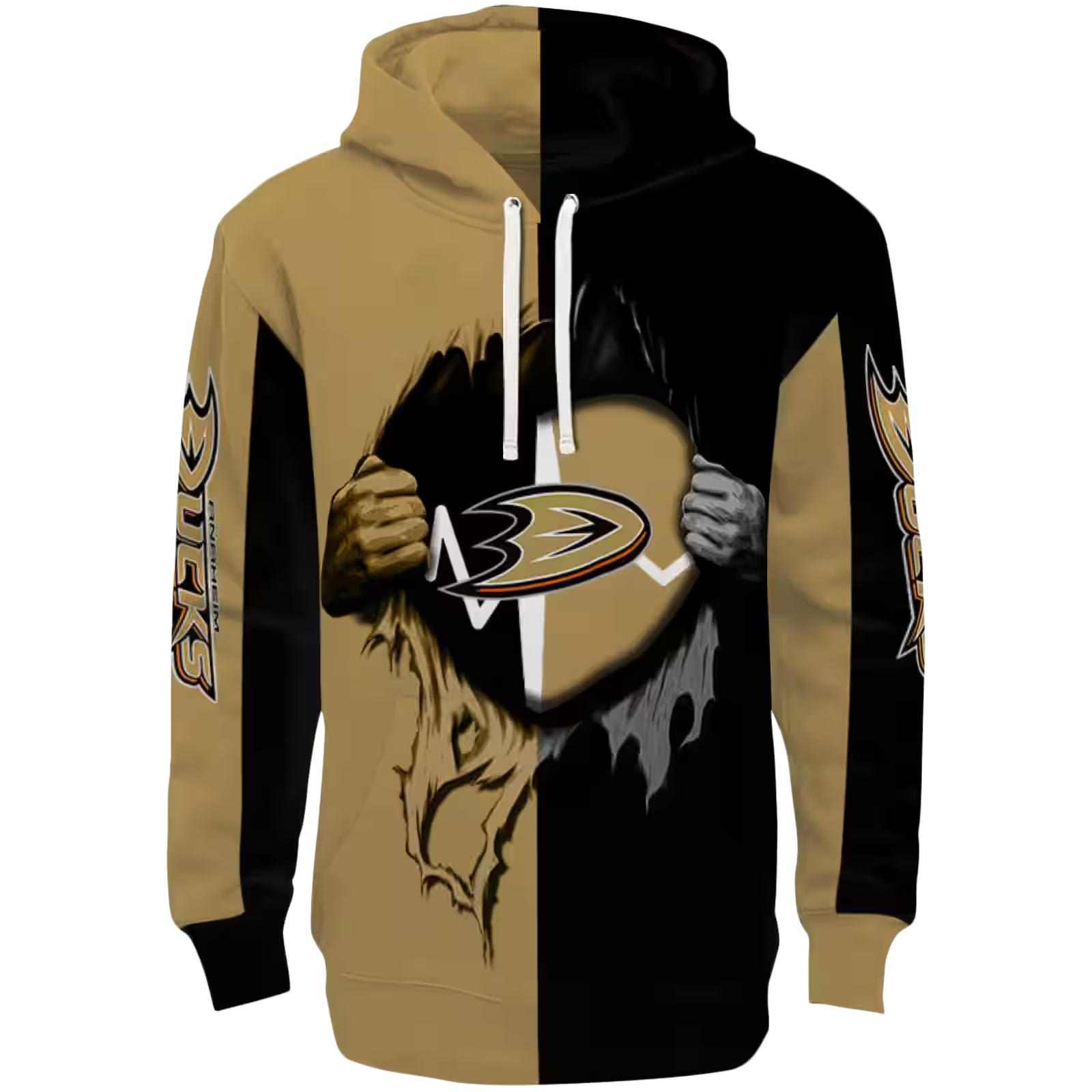 Anaheim Ducks Heartbeat Graphic Gold Hoodie