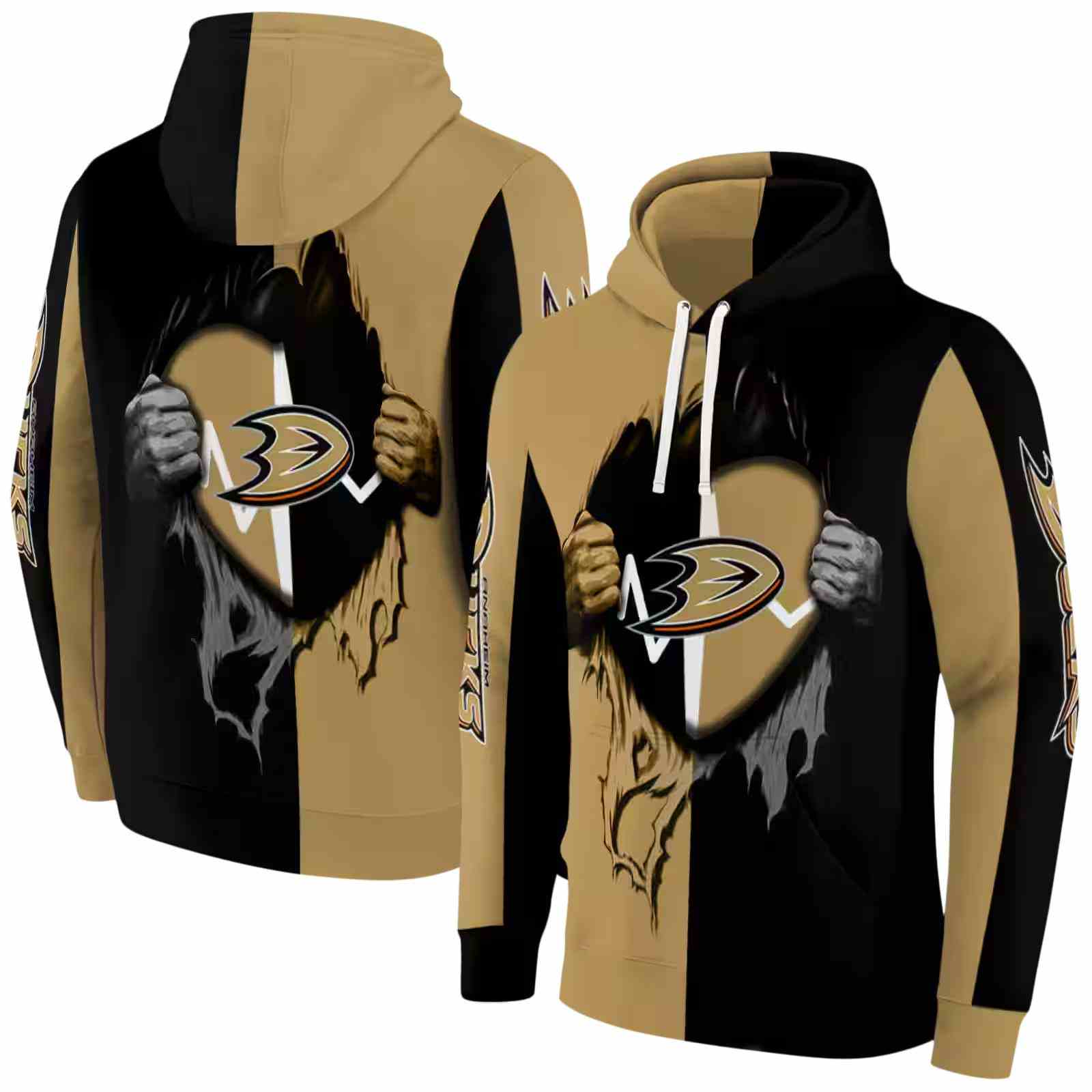 anaheim ducks heartbeat graphic gold hoodie fashion forward