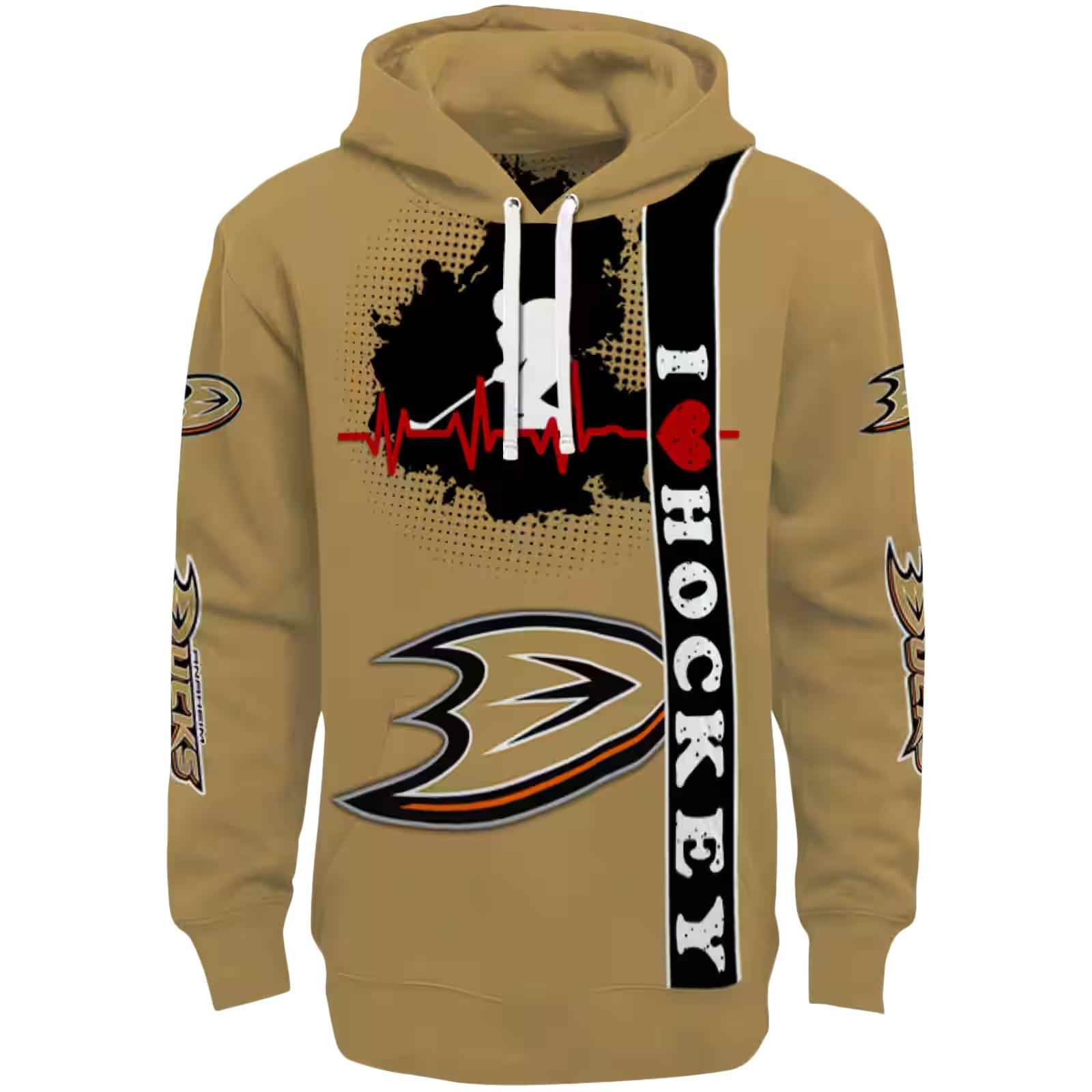 Anaheim Ducks Hockey Heartbeat Gold Hoodie