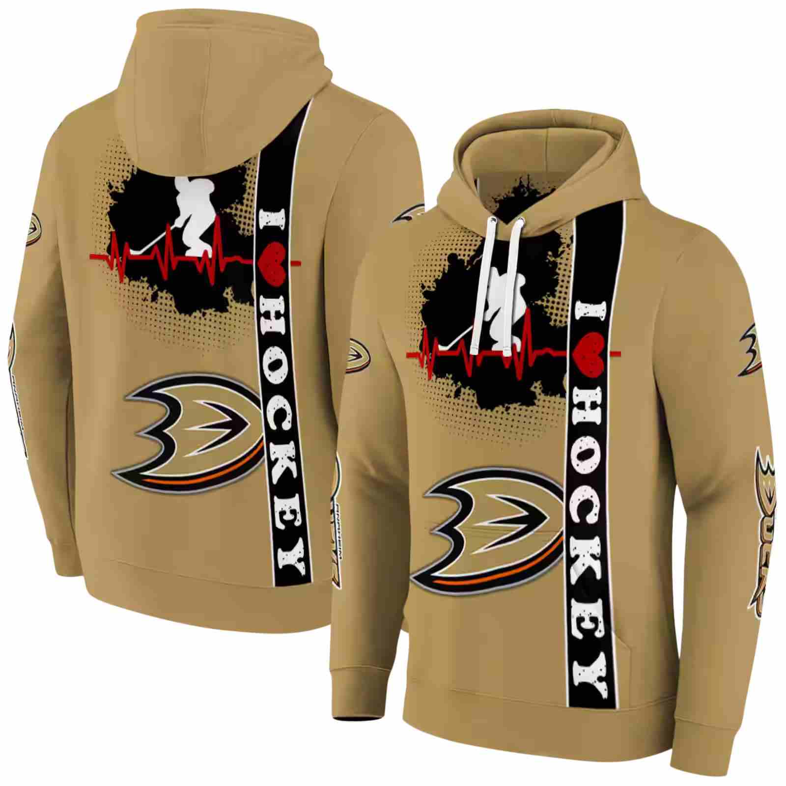 anaheim ducks hockey heartbeat gold hoodie fashion forward