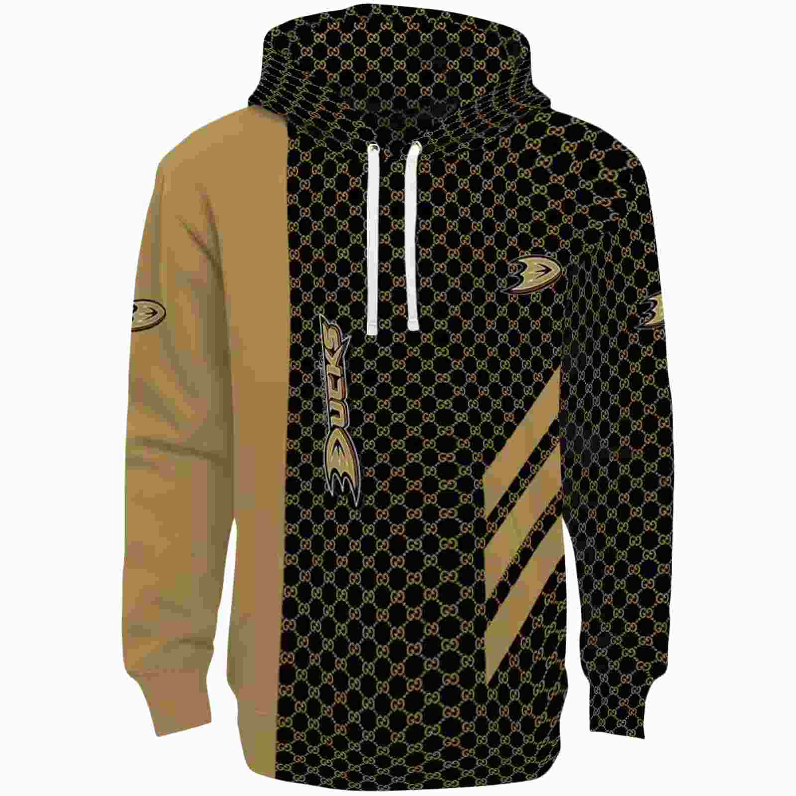 Anaheim Ducks Monogram Pattern Gold Hoodie