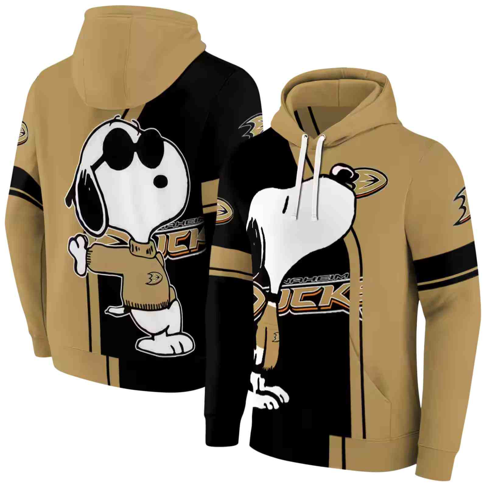 anaheim ducks playful snoopy gold hoodie fashion forward