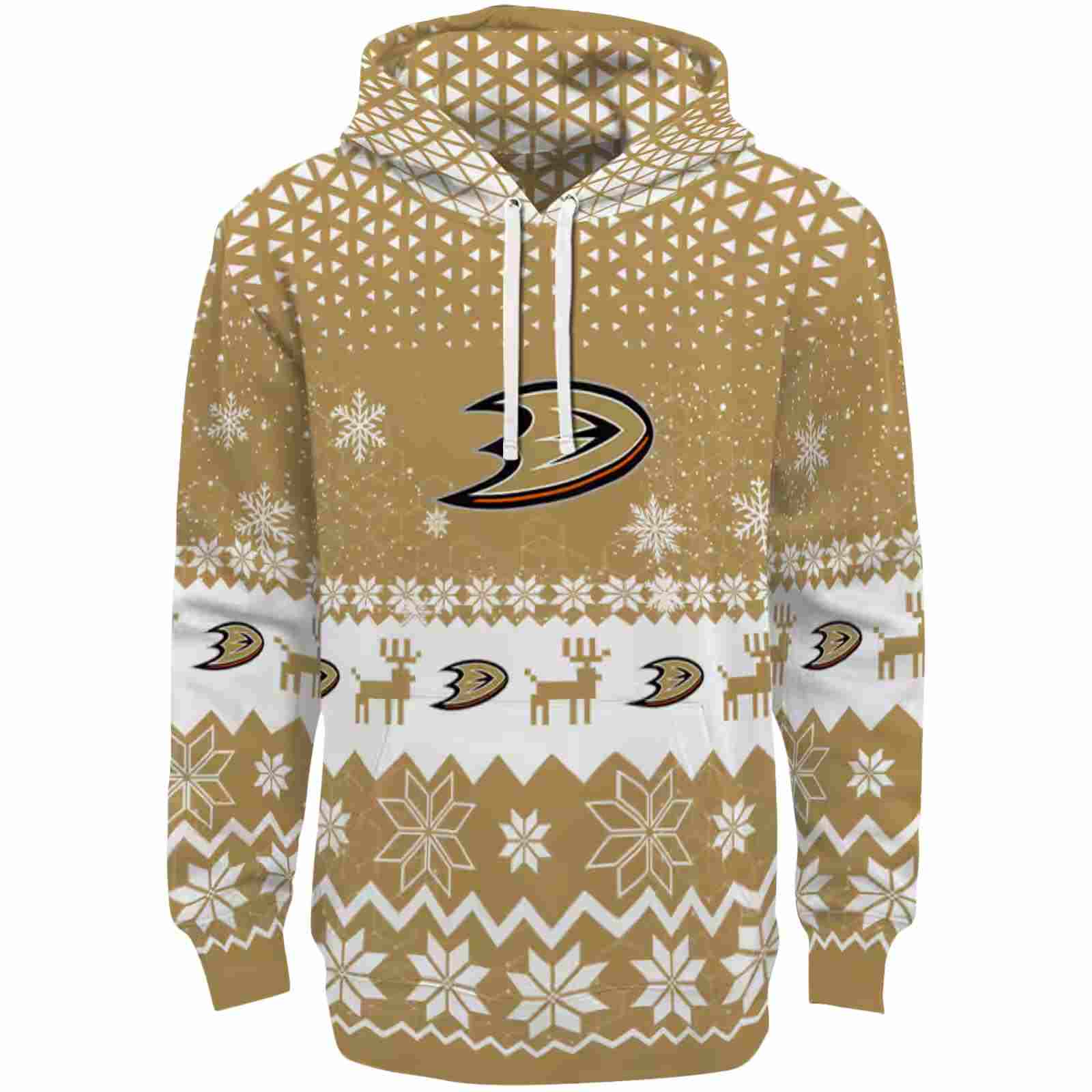 Anaheim Ducks Reindeer Motif Gold Hoodie