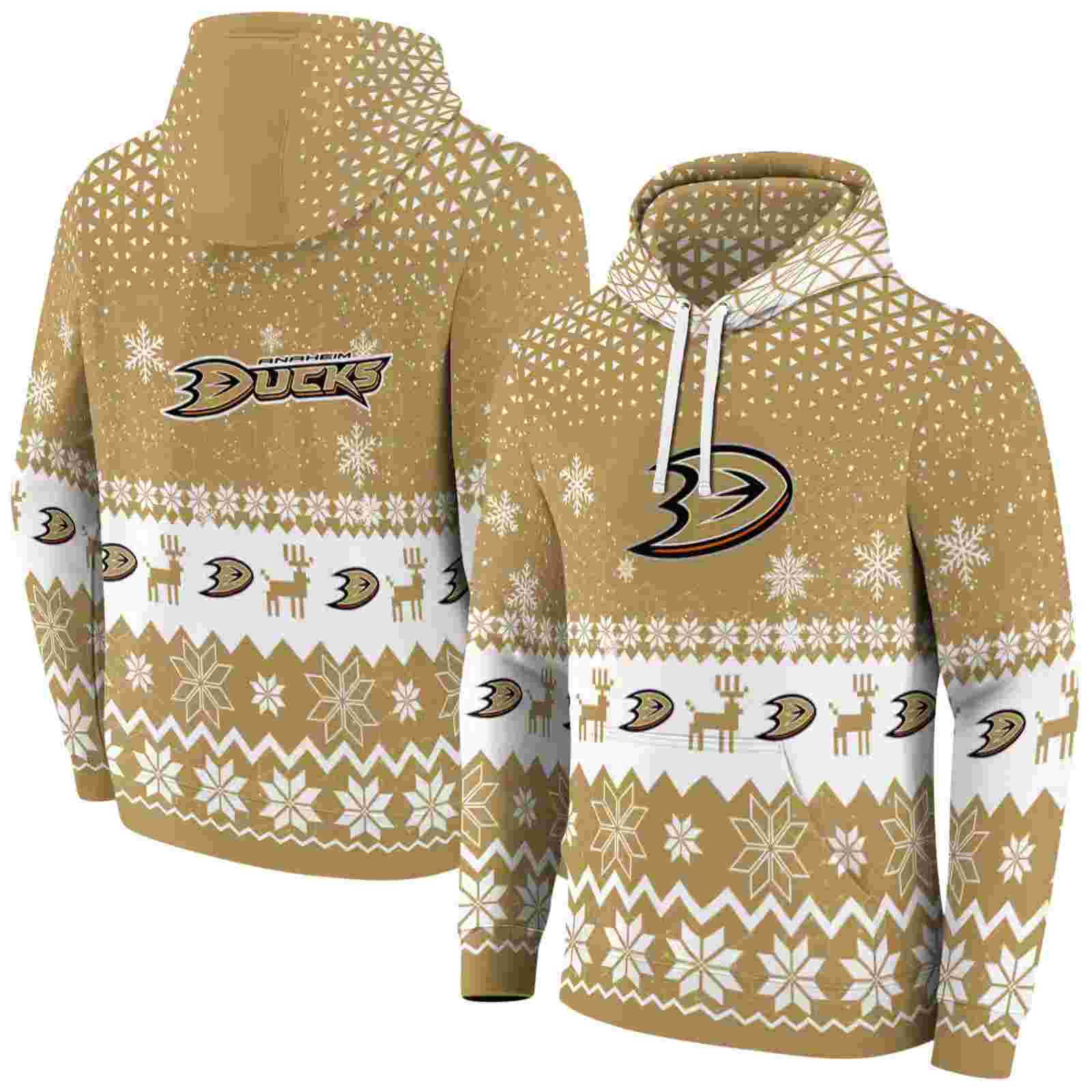 anaheim ducks reindeer motif gold hoodie fashion forward