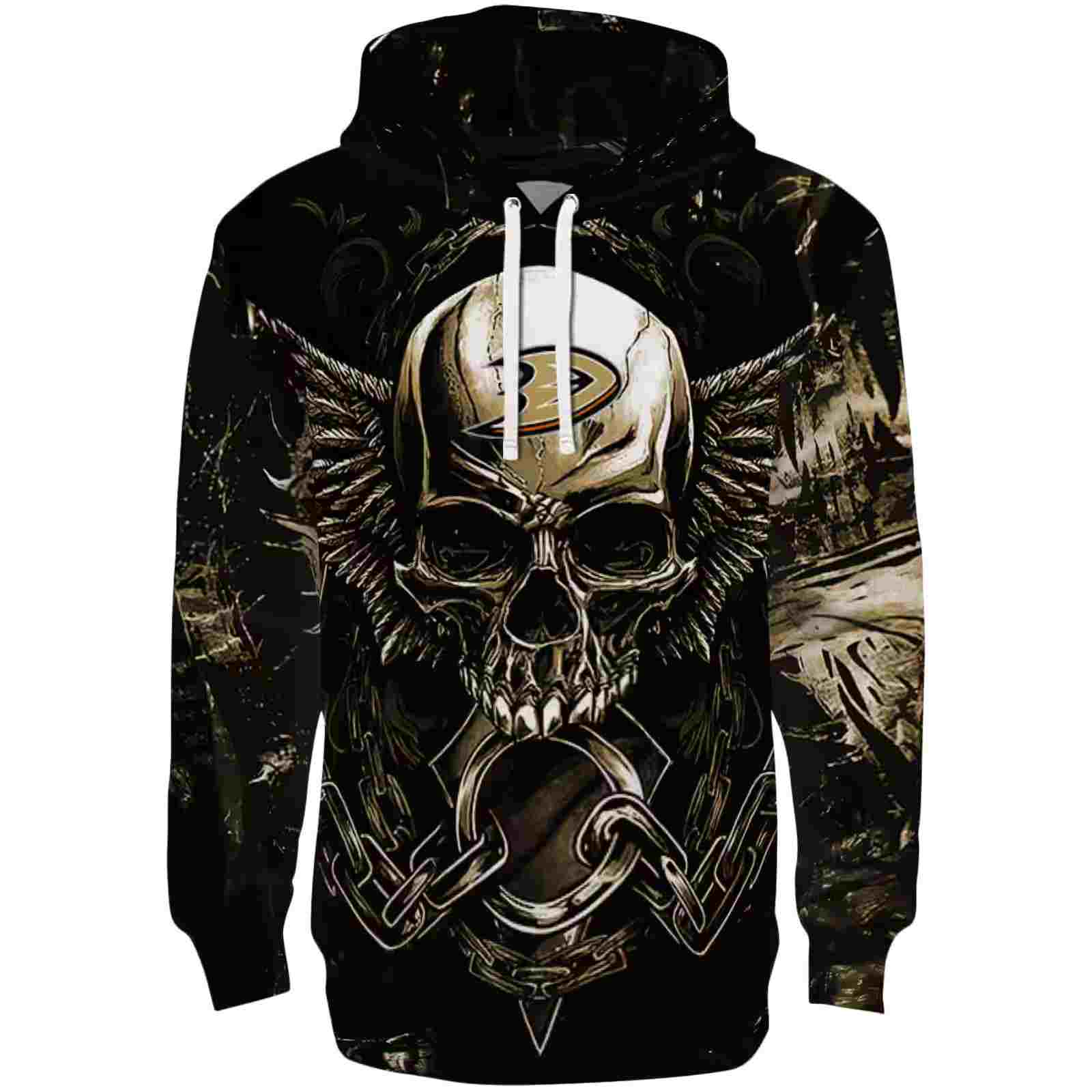 Anaheim Ducks Skull Artwork Gold Black Hoodie