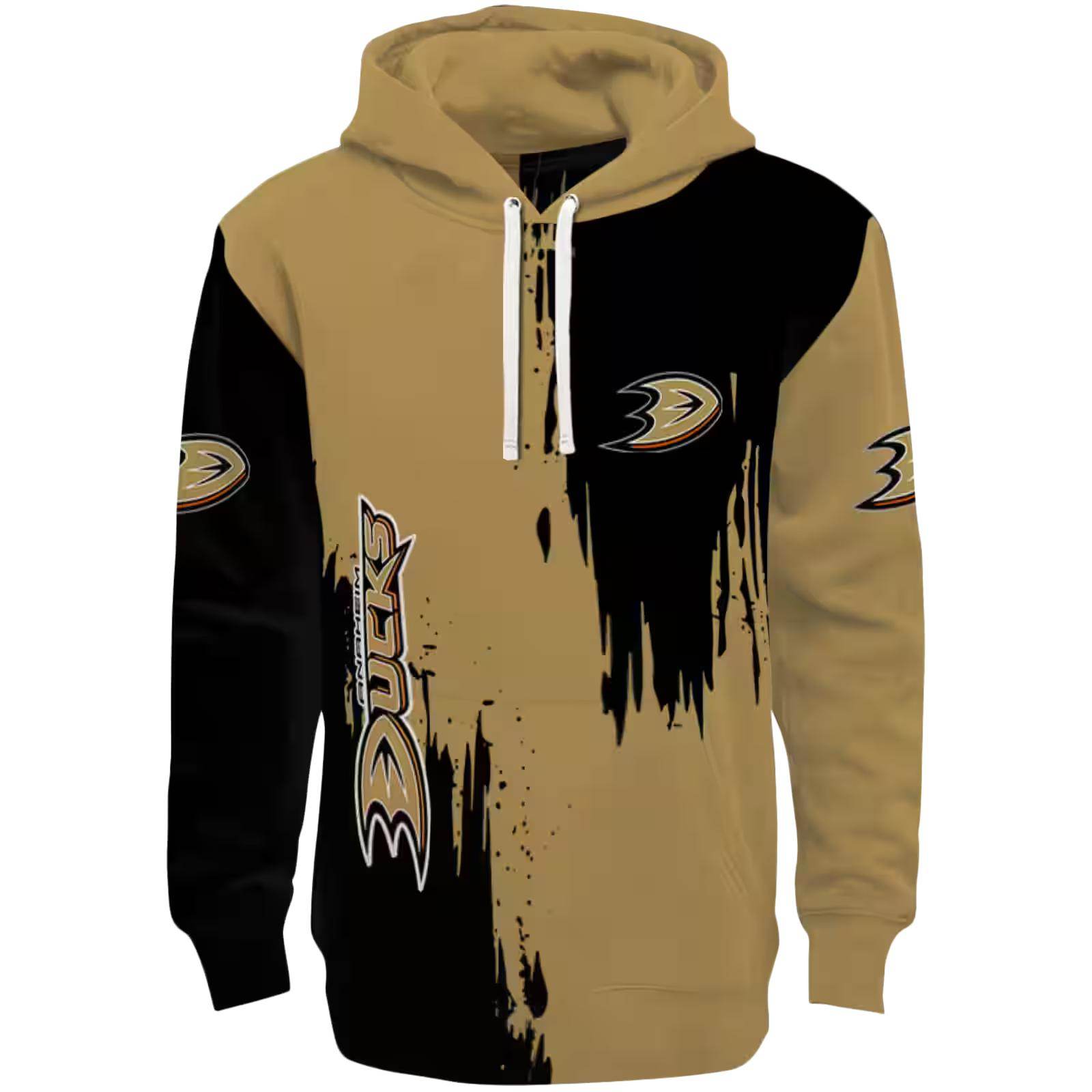 Anaheim Ducks Splatter Effect Gold Hoodie