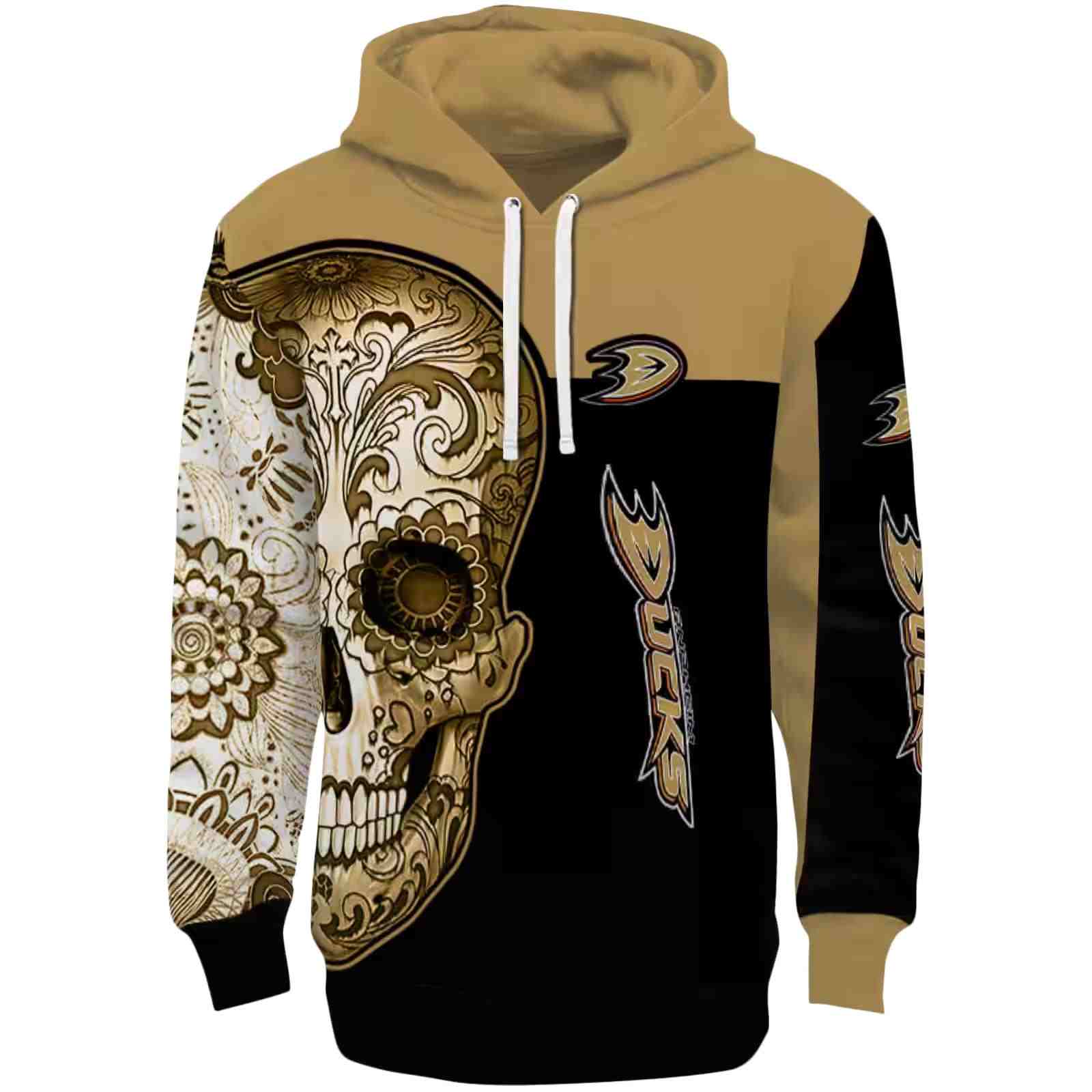 Anaheim Ducks Sugar Skull Gold Black Hoodie